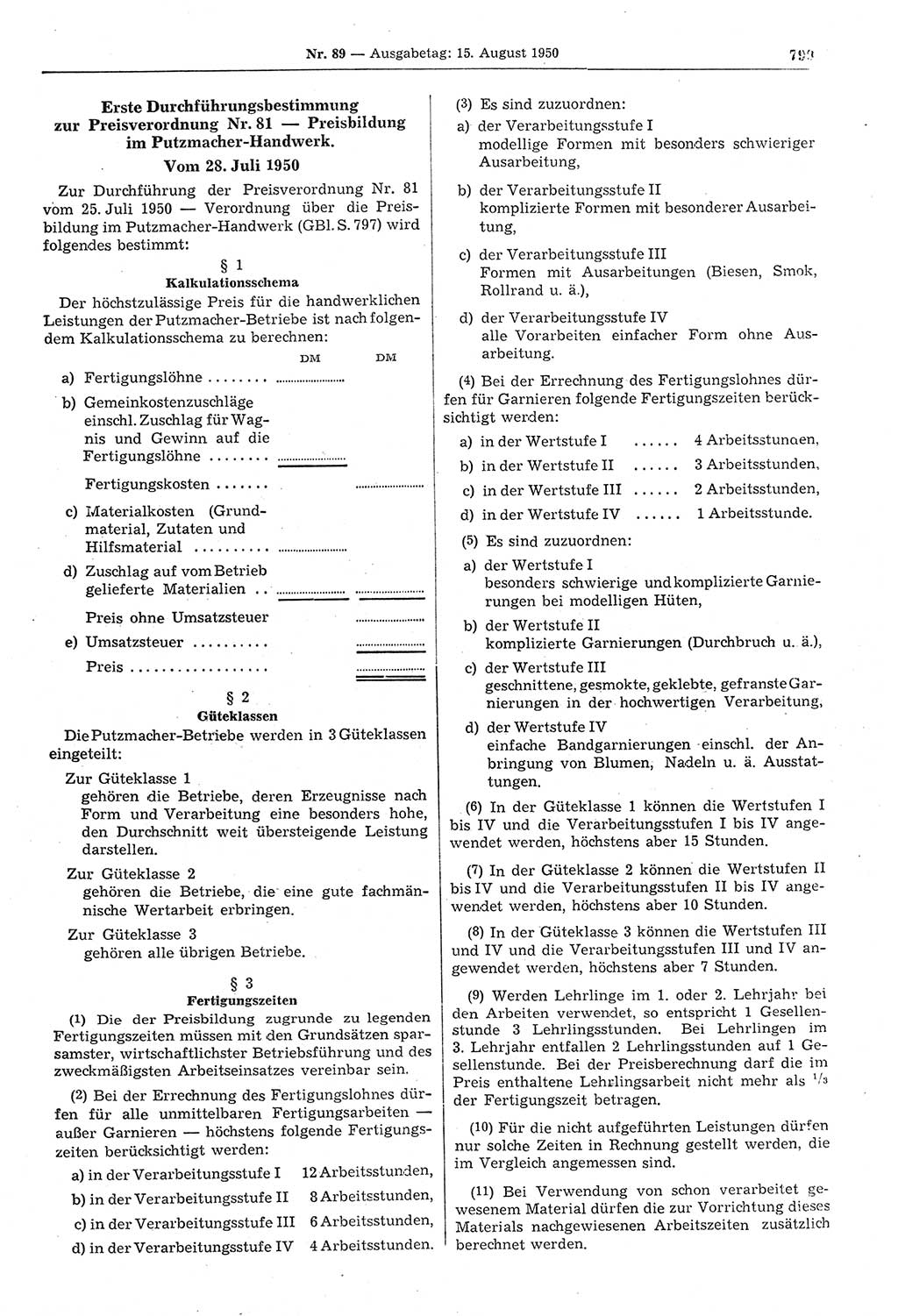 Gesetzblatt (GBl.) der Deutschen Demokratischen Republik (DDR) 1950, Seite 799 (GBl. DDR 1950, S. 799)