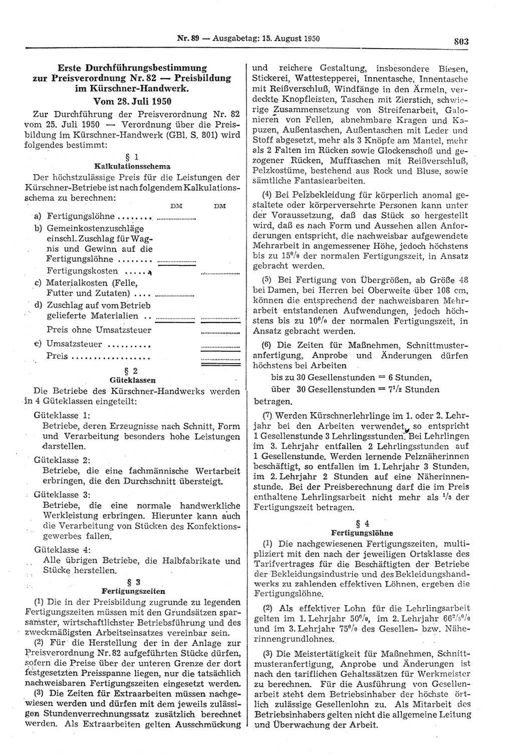 Gesetzblatt (GBl.) der Deutschen Demokratischen Republik (DDR) 1950, Seite 803 (GBl. DDR 1950, S. 803)