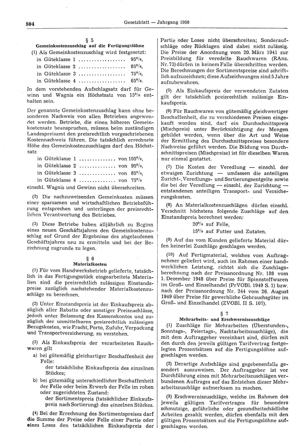 Gesetzblatt (GBl.) der Deutschen Demokratischen Republik (DDR) 1950, Seite 804 (GBl. DDR 1950, S. 804)