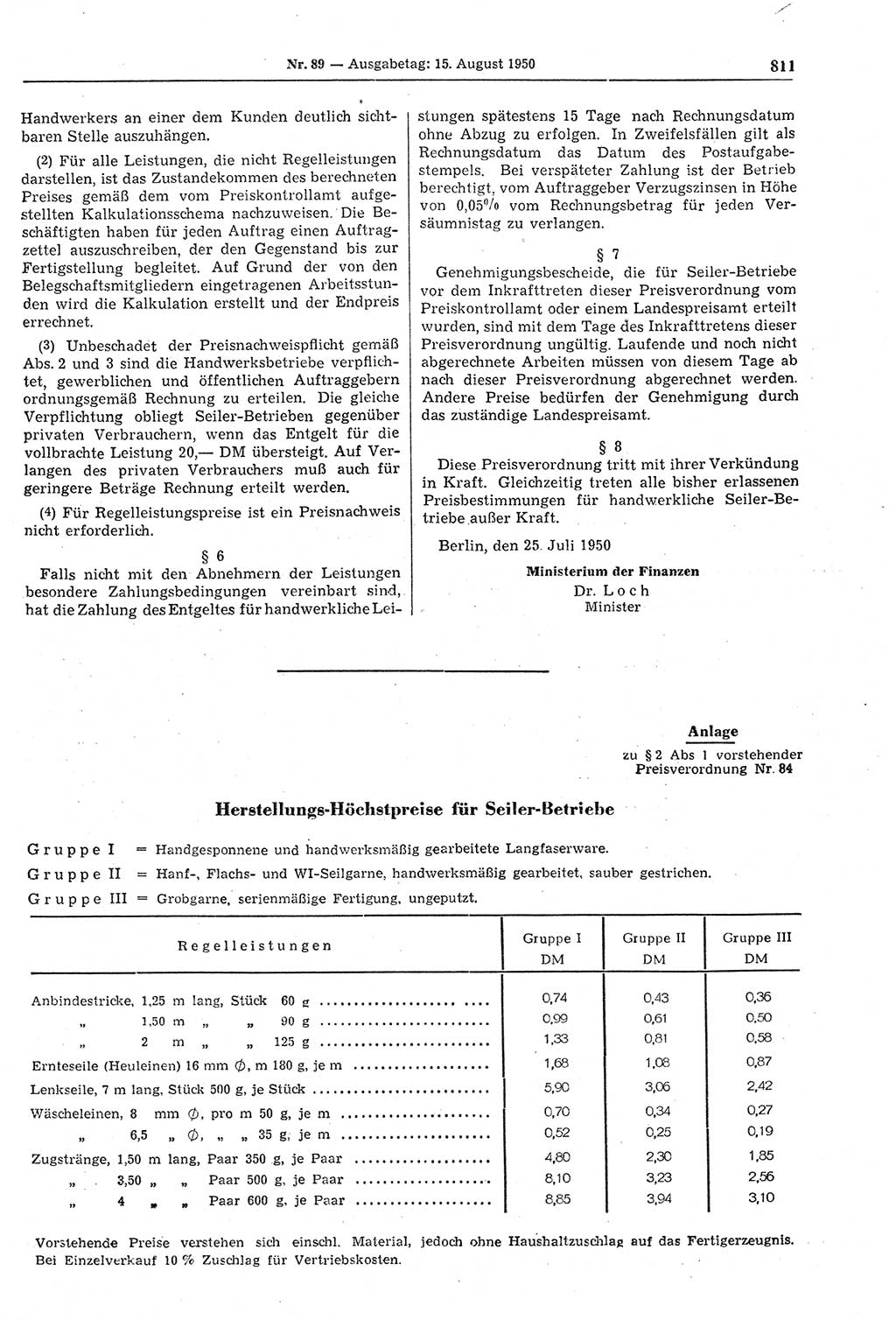 Gesetzblatt (GBl.) der Deutschen Demokratischen Republik (DDR) 1950, Seite 811 (GBl. DDR 1950, S. 811)
