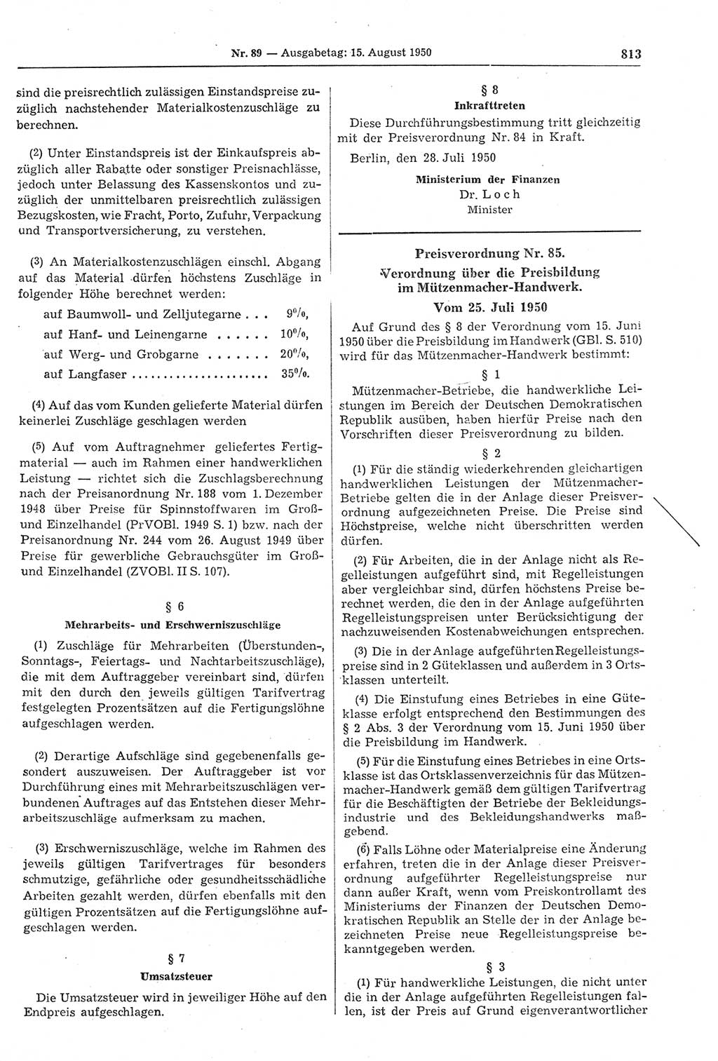Gesetzblatt (GBl.) der Deutschen Demokratischen Republik (DDR) 1950, Seite 813 (GBl. DDR 1950, S. 813)