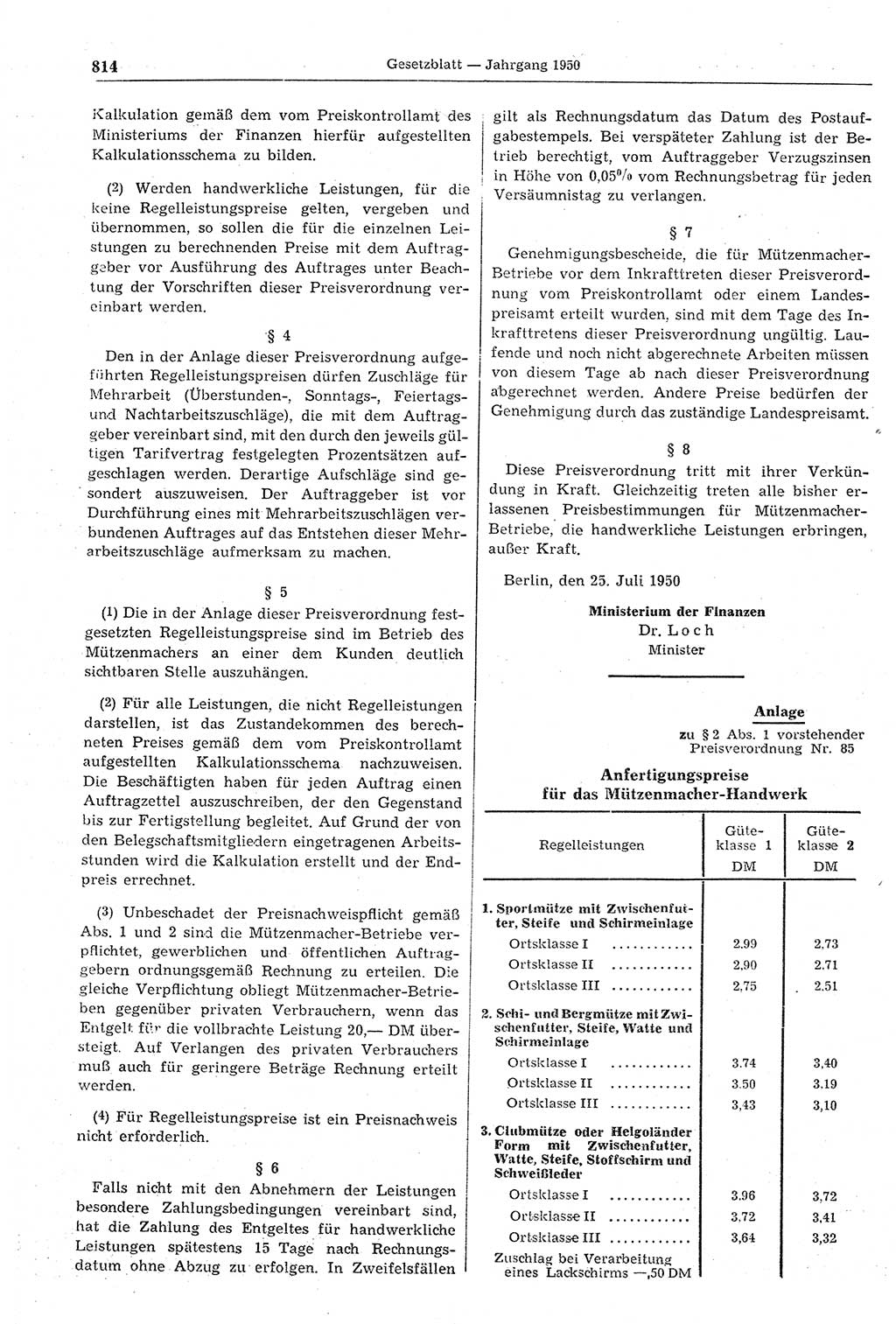 Gesetzblatt (GBl.) der Deutschen Demokratischen Republik (DDR) 1950, Seite 814 (GBl. DDR 1950, S. 814)