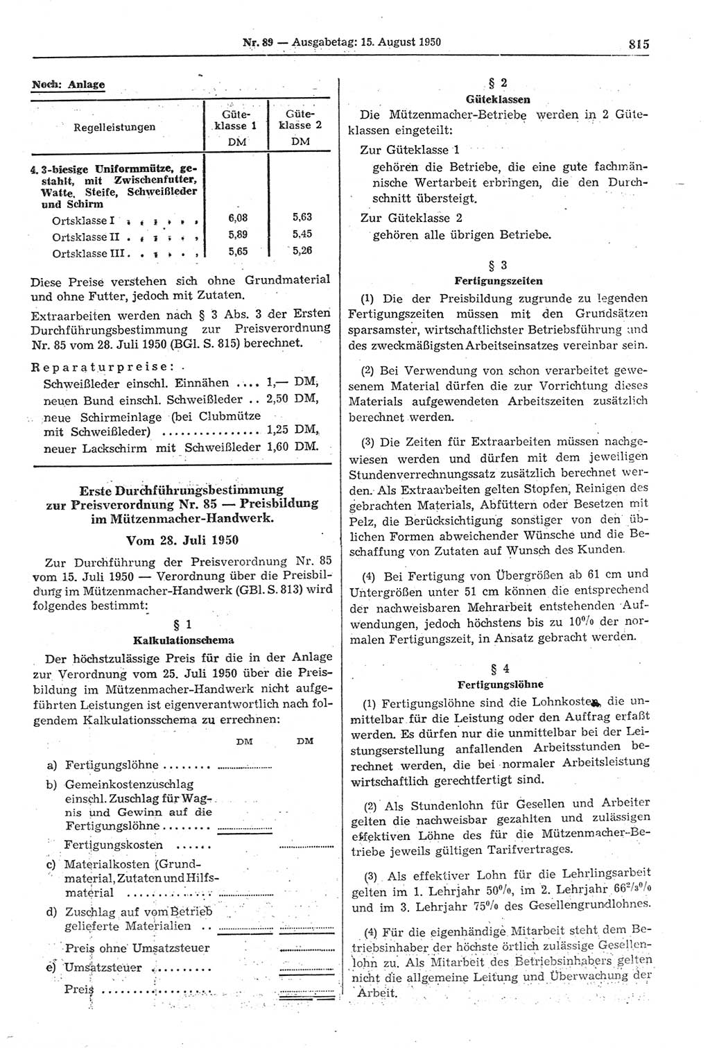 Gesetzblatt (GBl.) der Deutschen Demokratischen Republik (DDR) 1950, Seite 815 (GBl. DDR 1950, S. 815)