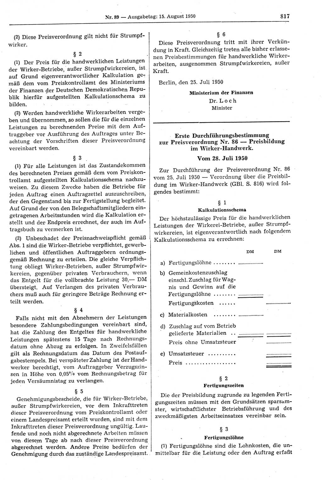 Gesetzblatt (GBl.) der Deutschen Demokratischen Republik (DDR) 1950, Seite 817 (GBl. DDR 1950, S. 817)