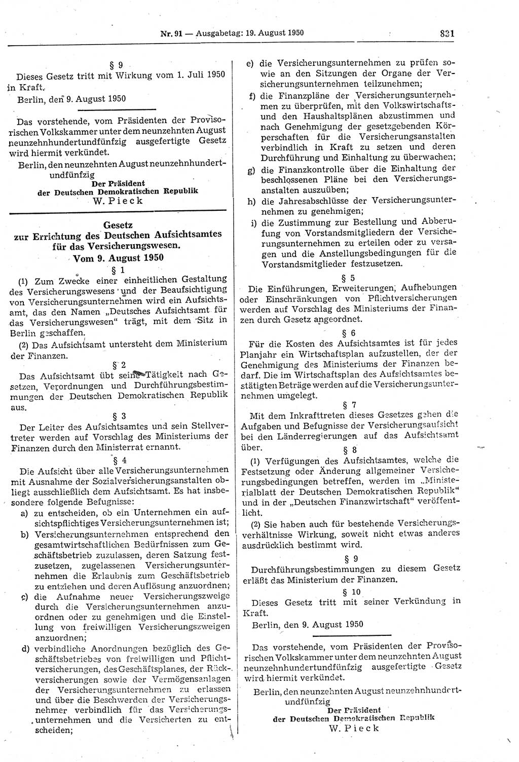 Gesetzblatt (GBl.) der Deutschen Demokratischen Republik (DDR) 1950, Seite 831 (GBl. DDR 1950, S. 831)