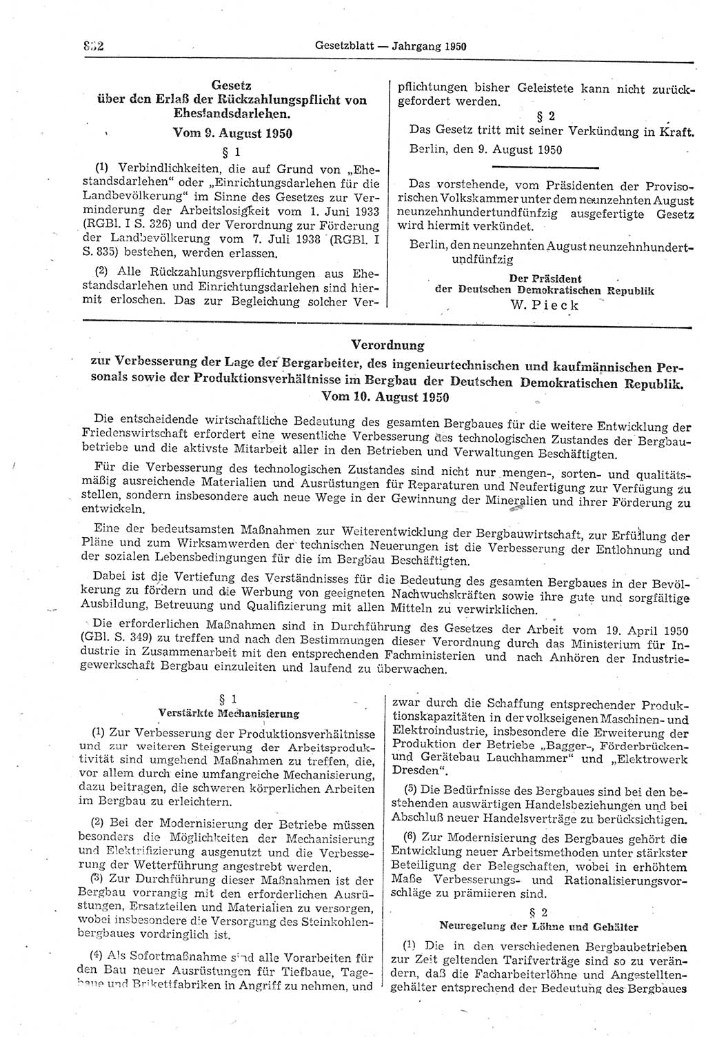 Gesetzblatt (GBl.) der Deutschen Demokratischen Republik (DDR) 1950, Seite 832 (GBl. DDR 1950, S. 832)