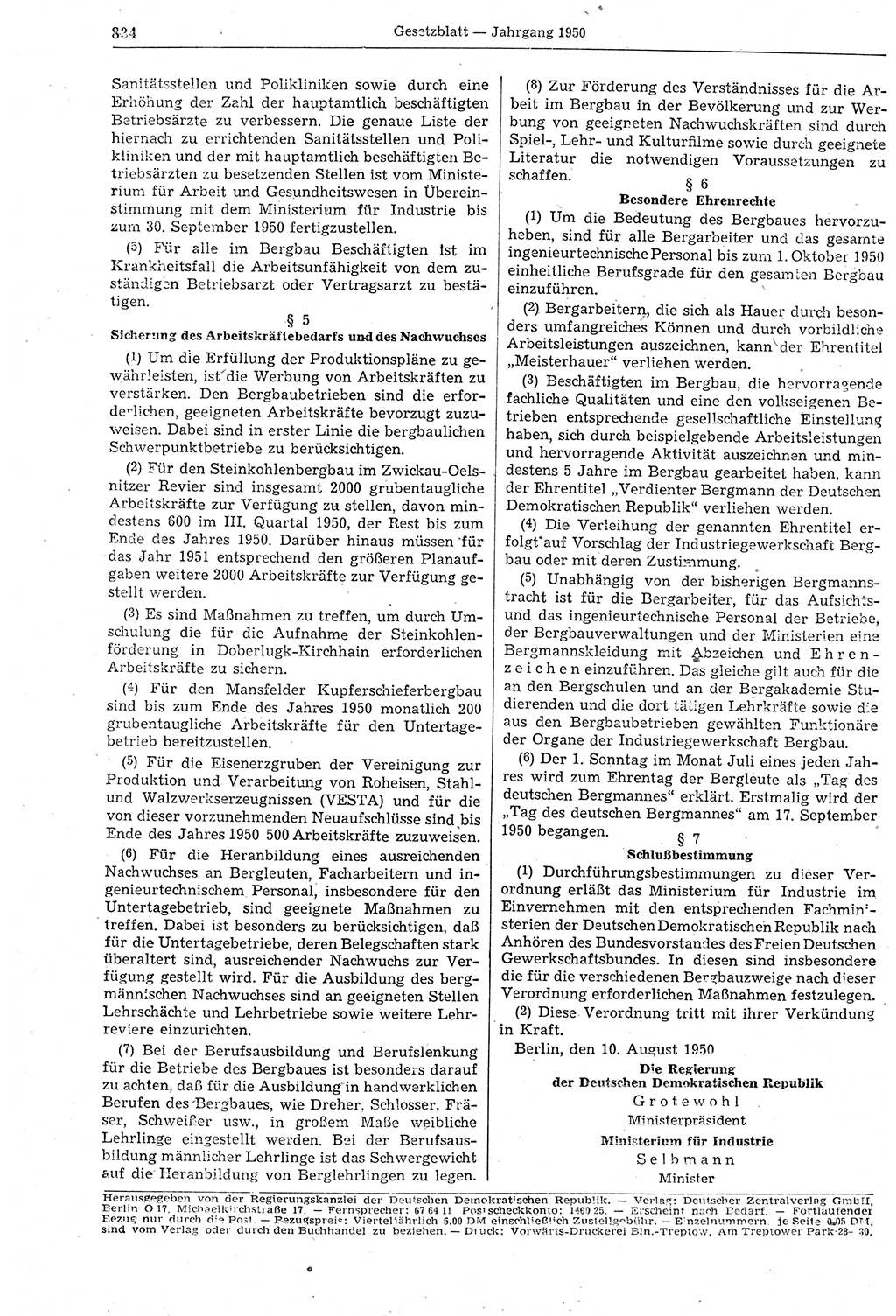 Gesetzblatt (GBl.) der Deutschen Demokratischen Republik (DDR) 1950, Seite 834 (GBl. DDR 1950, S. 834)