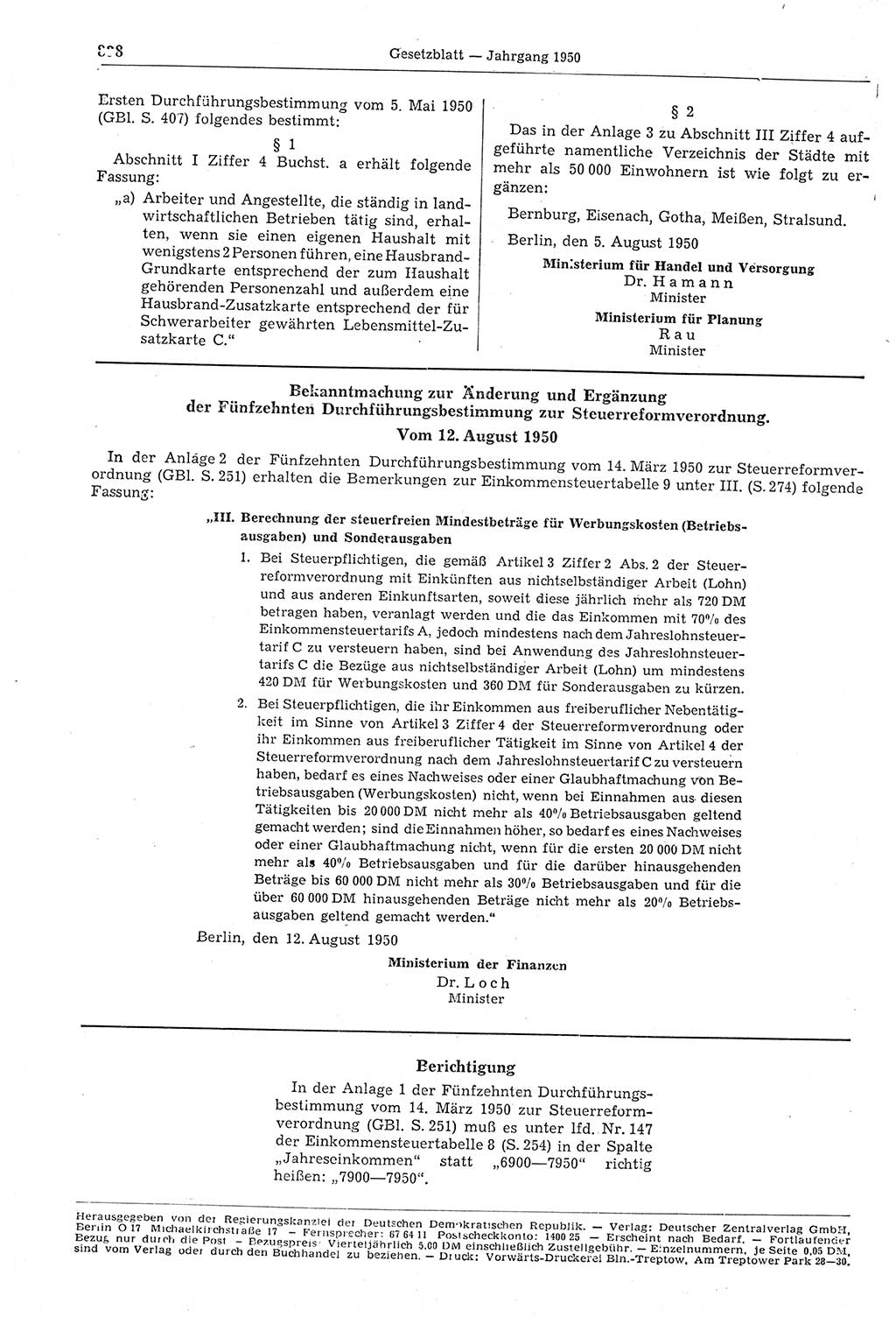 Gesetzblatt (GBl.) der Deutschen Demokratischen Republik (DDR) 1950, Seite 838 (GBl. DDR 1950, S. 838)