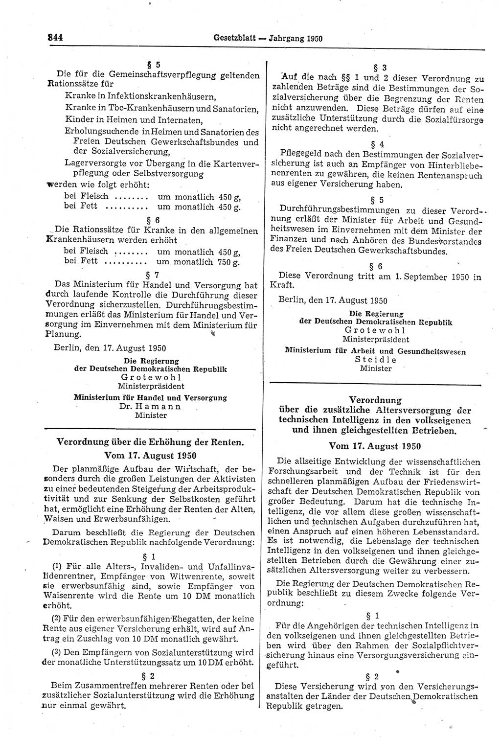 Gesetzblatt (GBl.) der Deutschen Demokratischen Republik (DDR) 1950, Seite 844 (GBl. DDR 1950, S. 844)