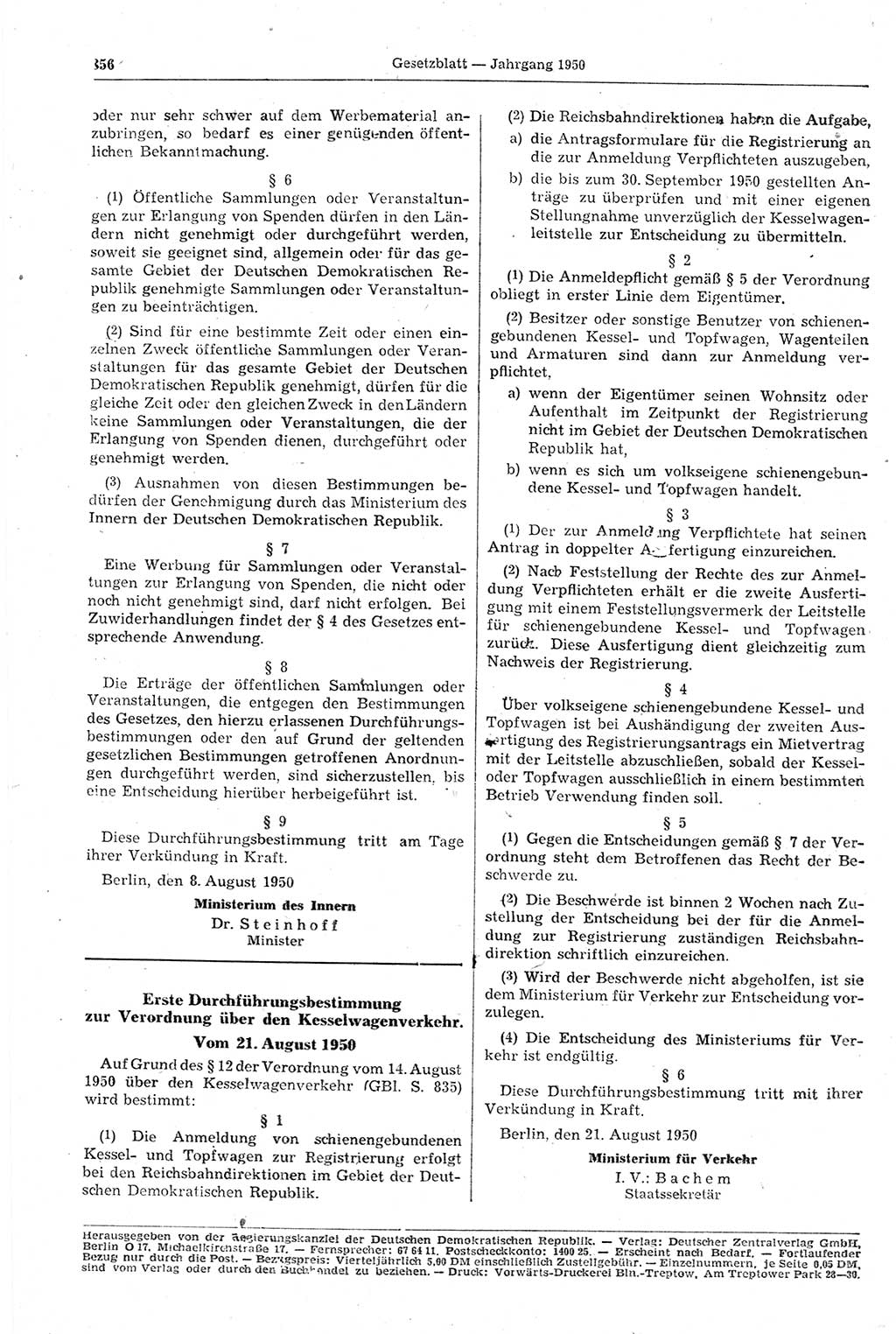 Gesetzblatt (GBl.) der Deutschen Demokratischen Republik (DDR) 1950, Seite 856 (GBl. DDR 1950, S. 856)