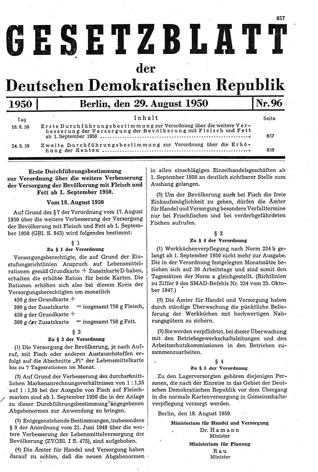 Gesetzblatt (GBl.) der Deutschen Demokratischen Republik (DDR) 1950, Seite 857 (GBl. DDR 1950, S. 857)