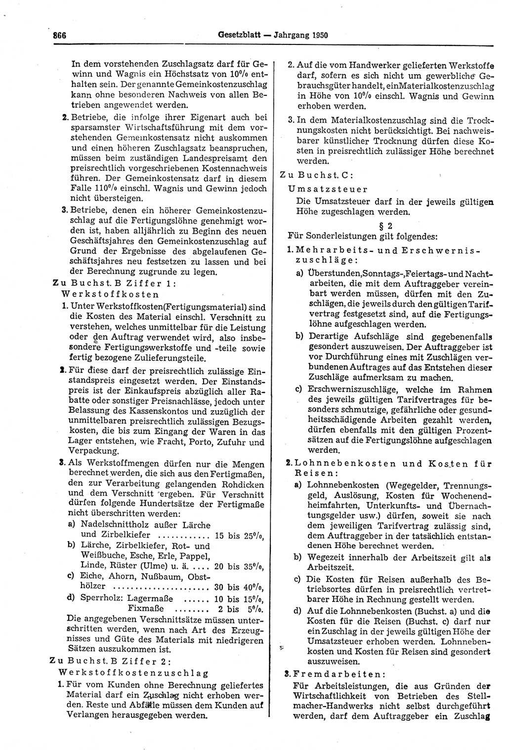 Gesetzblatt (GBl.) der Deutschen Demokratischen Republik (DDR) 1950, Seite 866 (GBl. DDR 1950, S. 866)