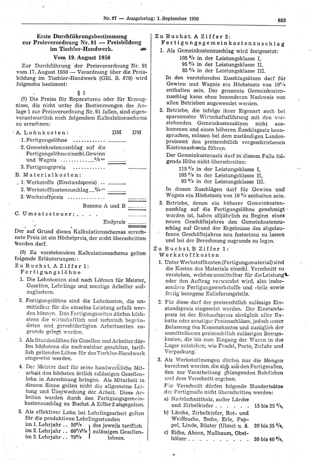 Gesetzblatt (GBl.) der Deutschen Demokratischen Republik (DDR) 1950, Seite 883 (GBl. DDR 1950, S. 883)