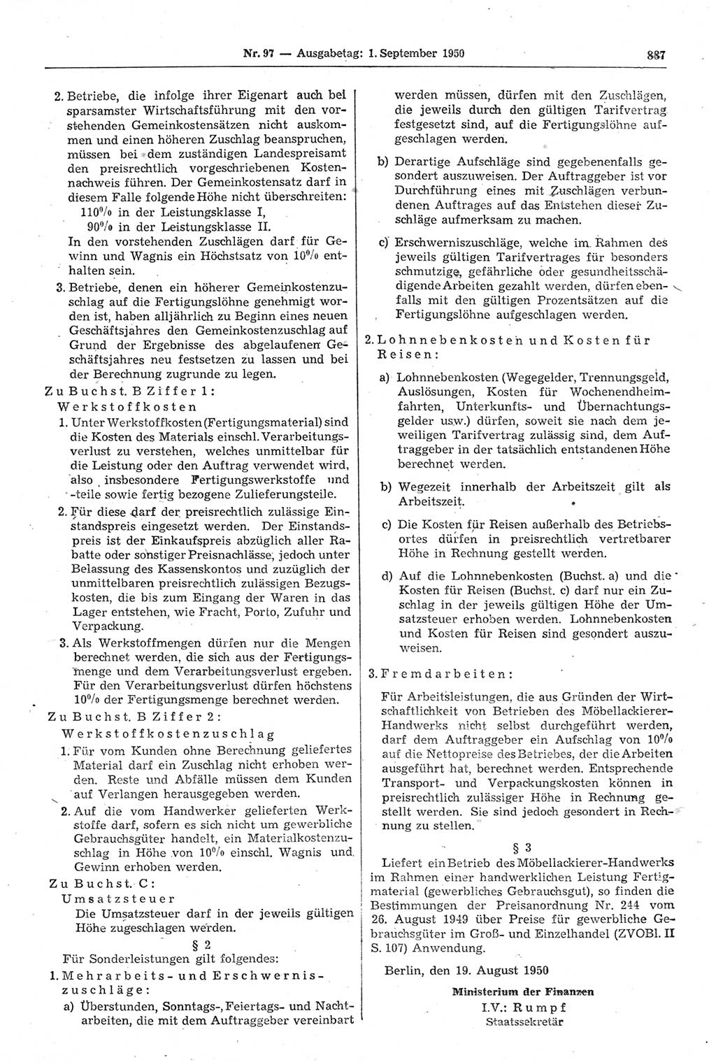 Gesetzblatt (GBl.) der Deutschen Demokratischen Republik (DDR) 1950, Seite 887 (GBl. DDR 1950, S. 887)