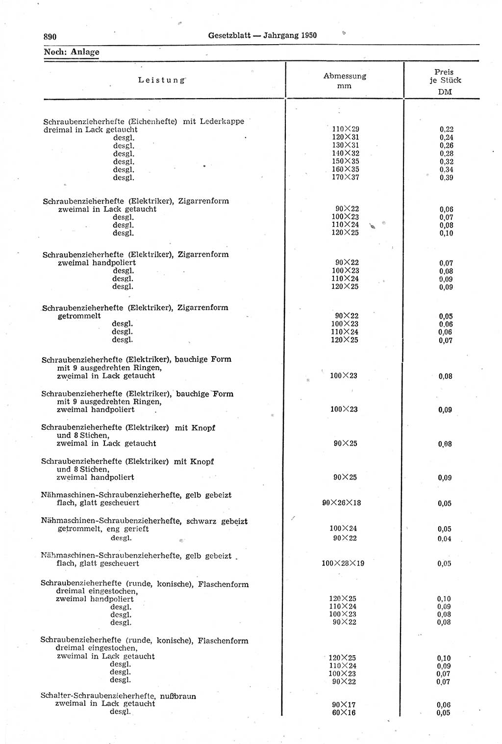 Gesetzblatt (GBl.) der Deutschen Demokratischen Republik (DDR) 1950, Seite 890 (GBl. DDR 1950, S. 890)