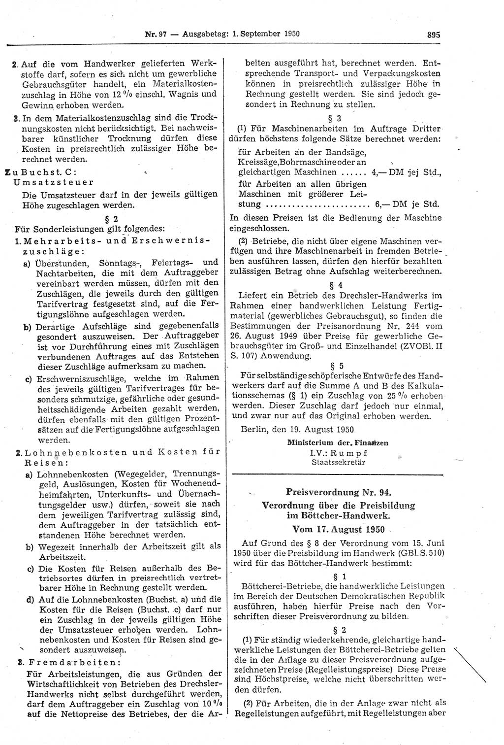 Gesetzblatt (GBl.) der Deutschen Demokratischen Republik (DDR) 1950, Seite 895 (GBl. DDR 1950, S. 895)