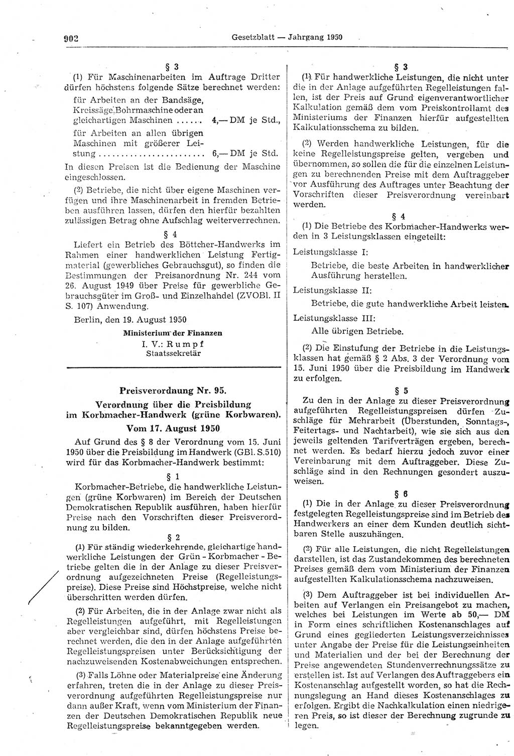 Gesetzblatt (GBl.) der Deutschen Demokratischen Republik (DDR) 1950, Seite 902 (GBl. DDR 1950, S. 902)