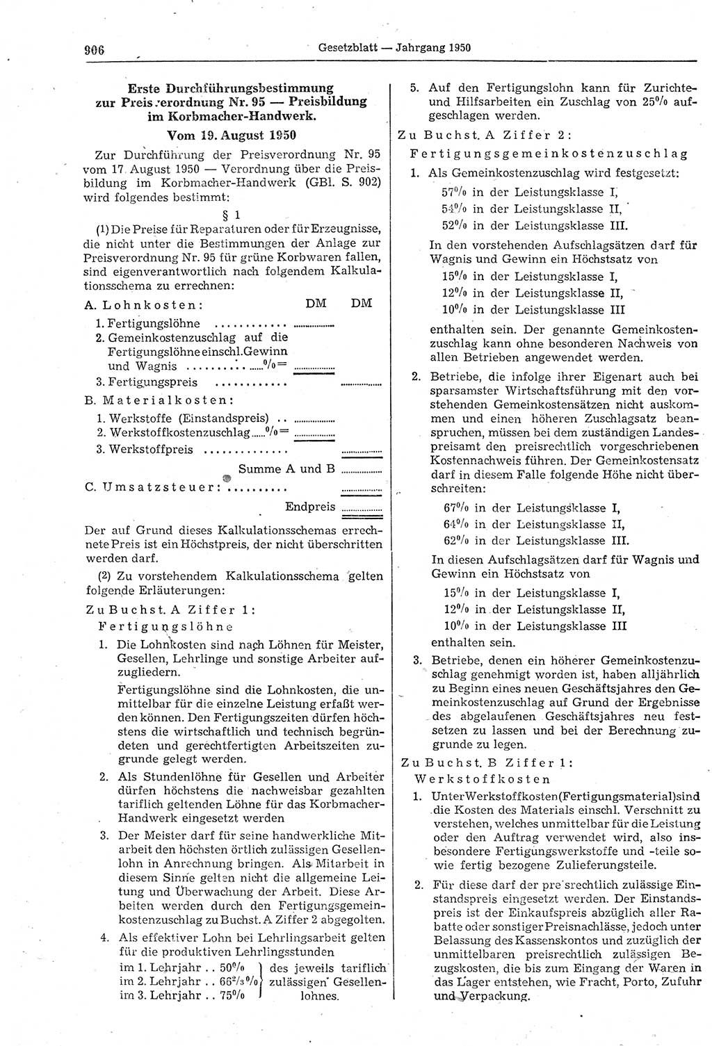 Gesetzblatt (GBl.) der Deutschen Demokratischen Republik (DDR) 1950, Seite 906 (GBl. DDR 1950, S. 906)