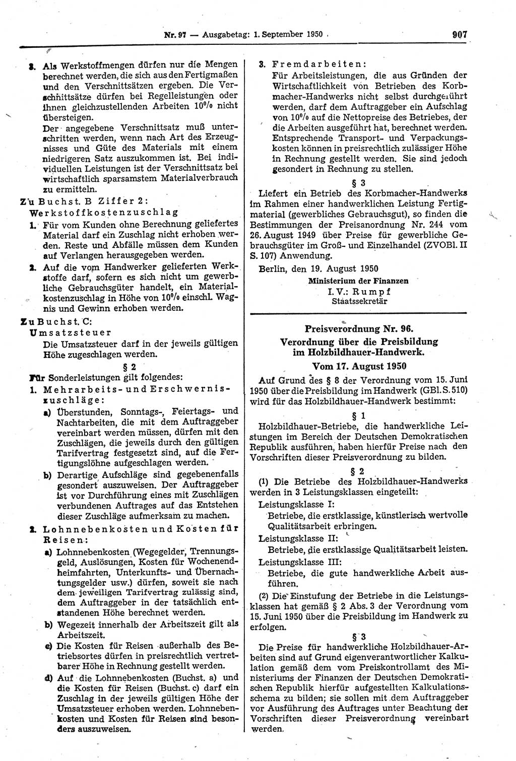 Gesetzblatt (GBl.) der Deutschen Demokratischen Republik (DDR) 1950, Seite 907 (GBl. DDR 1950, S. 907)