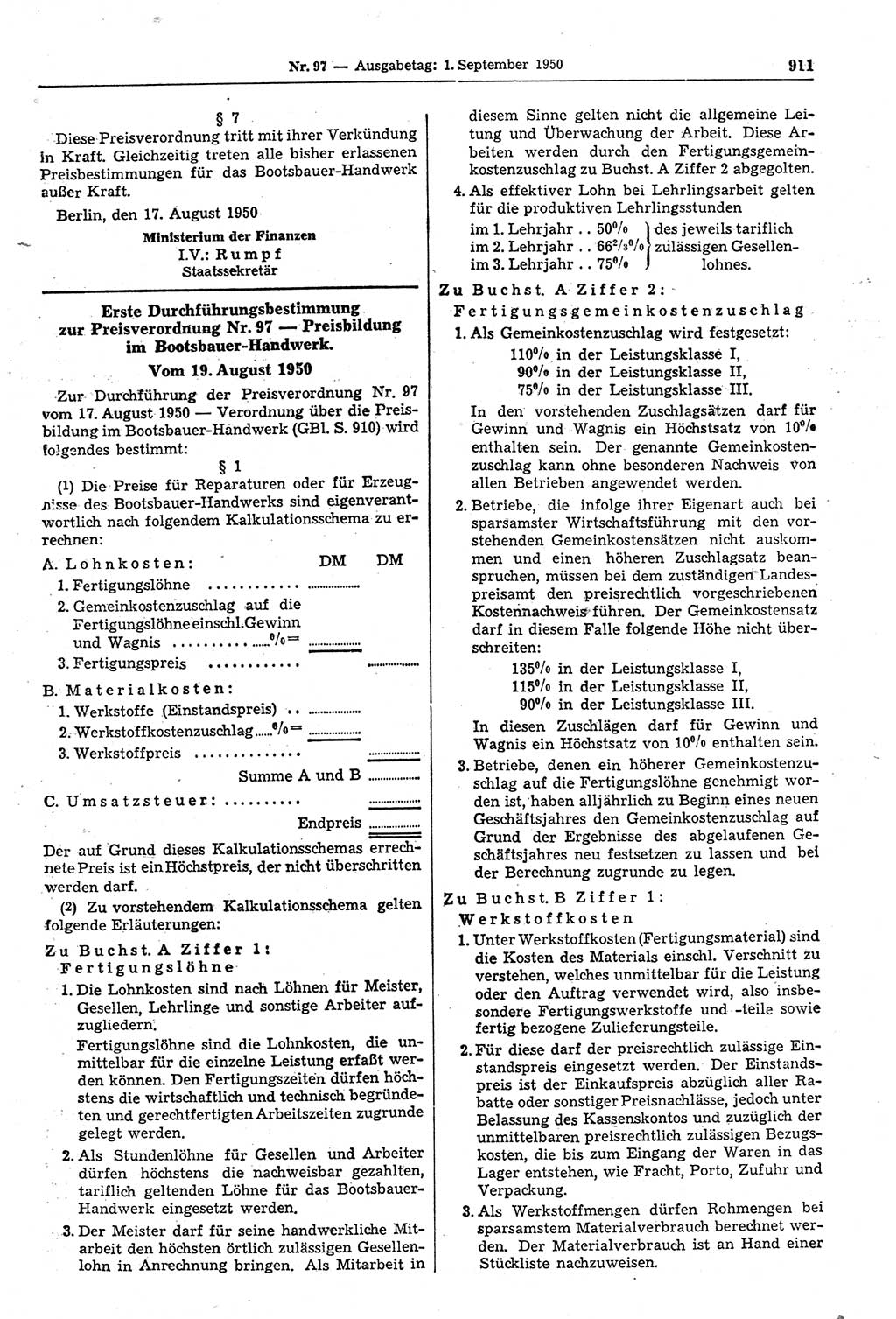 Gesetzblatt (GBl.) der Deutschen Demokratischen Republik (DDR) 1950, Seite 911 (GBl. DDR 1950, S. 911)