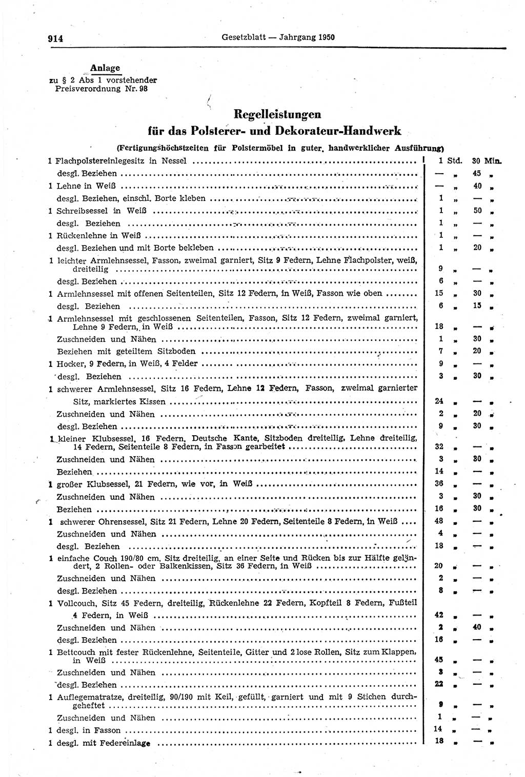 Gesetzblatt (GBl.) der Deutschen Demokratischen Republik (DDR) 1950, Seite 914 (GBl. DDR 1950, S. 914)
