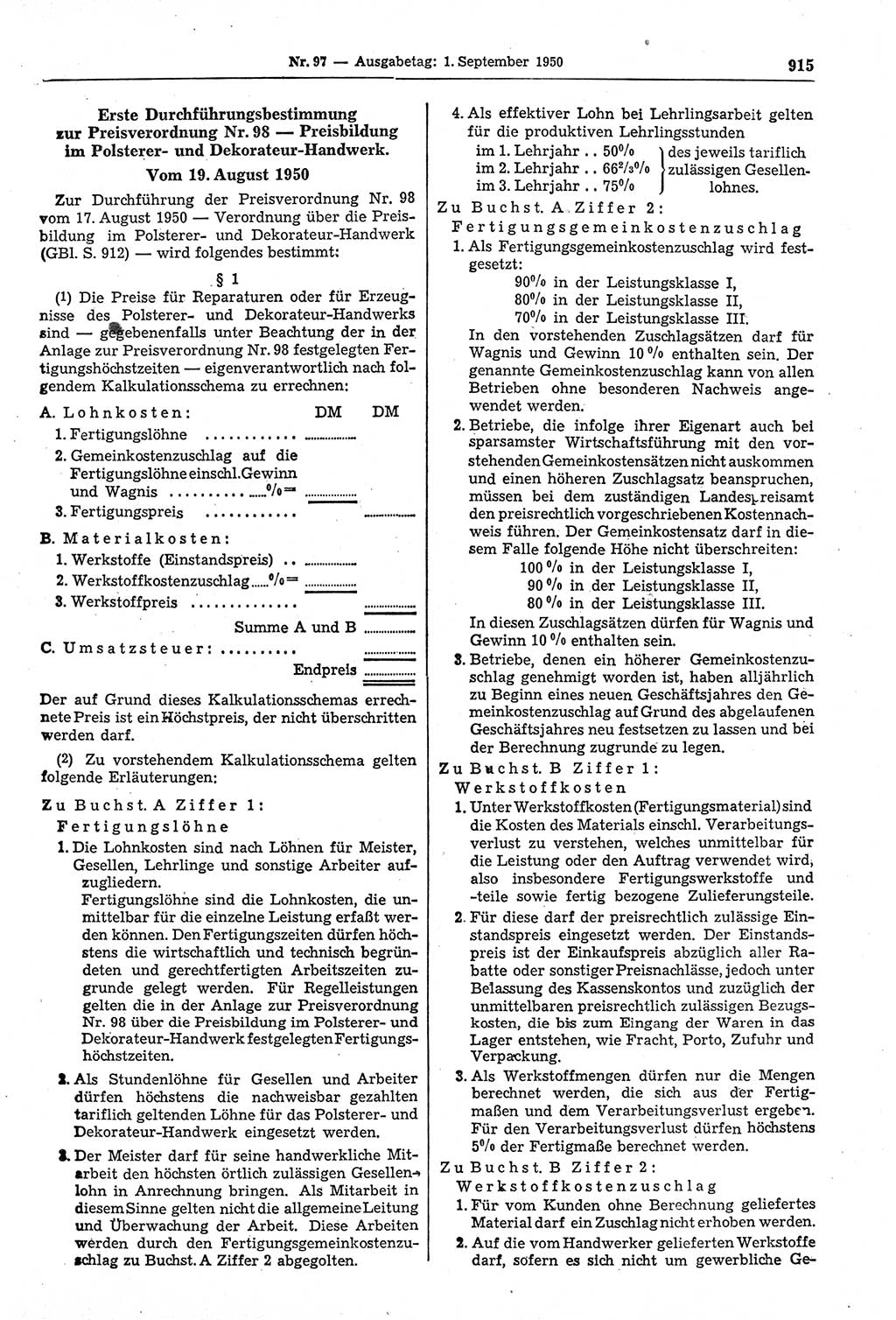 Gesetzblatt (GBl.) der Deutschen Demokratischen Republik (DDR) 1950, Seite 915 (GBl. DDR 1950, S. 915)