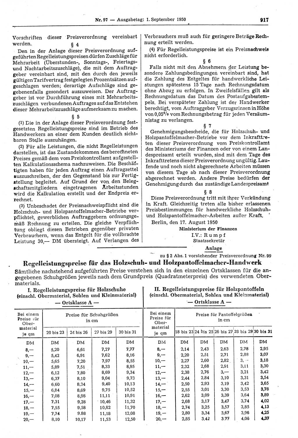 Gesetzblatt (GBl.) der Deutschen Demokratischen Republik (DDR) 1950, Seite 917 (GBl. DDR 1950, S. 917)
