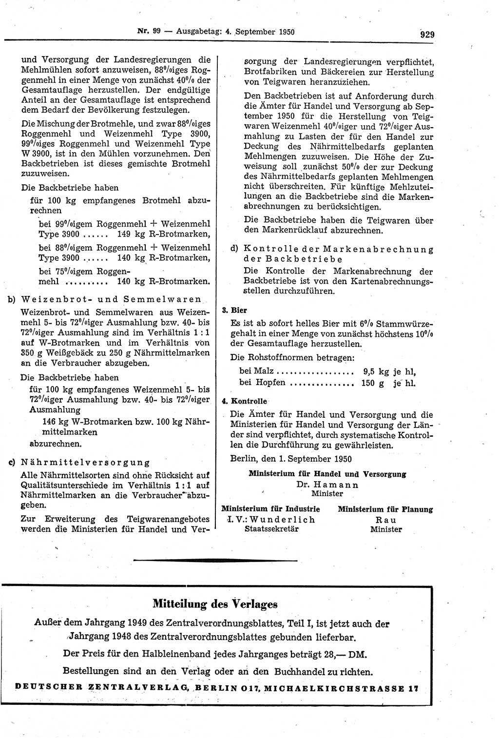 Gesetzblatt (GBl.) der Deutschen Demokratischen Republik (DDR) 1950, Seite 929 (GBl. DDR 1950, S. 929)