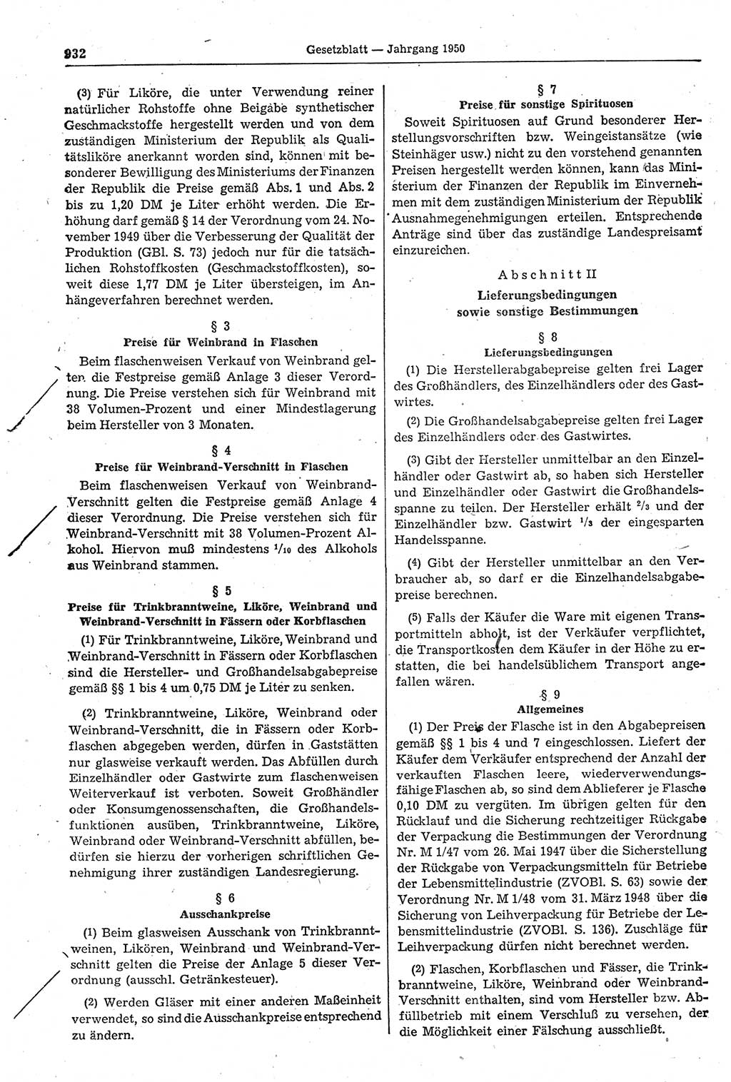 Gesetzblatt (GBl.) der Deutschen Demokratischen Republik (DDR) 1950, Seite 932 (GBl. DDR 1950, S. 932)
