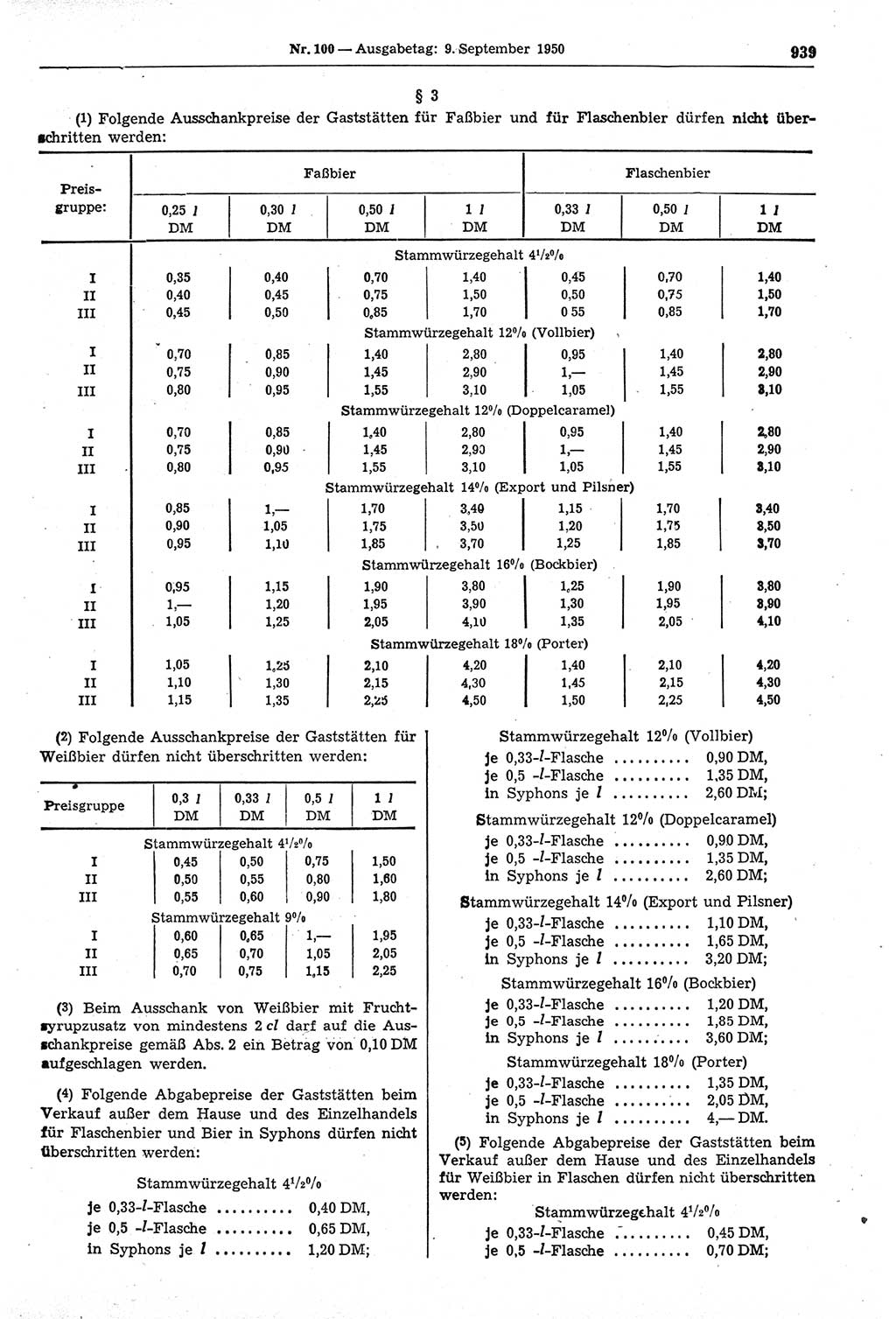 Gesetzblatt (GBl.) der Deutschen Demokratischen Republik (DDR) 1950, Seite 939 (GBl. DDR 1950, S. 939)