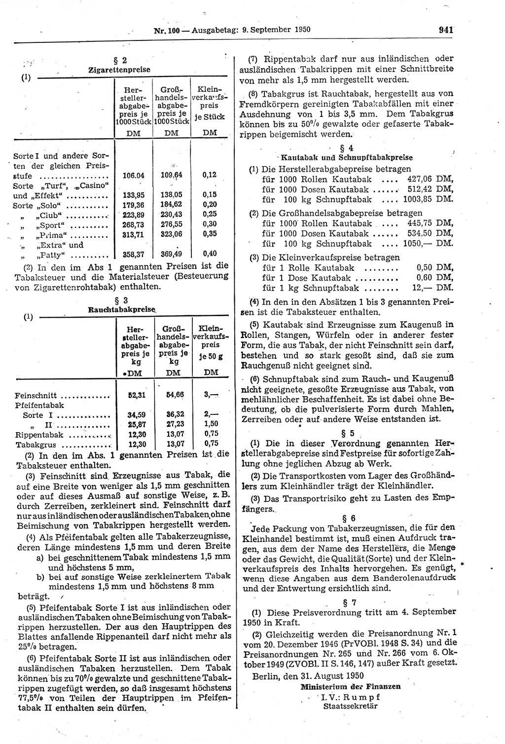 Gesetzblatt (GBl.) der Deutschen Demokratischen Republik (DDR) 1950, Seite 941 (GBl. DDR 1950, S. 941)