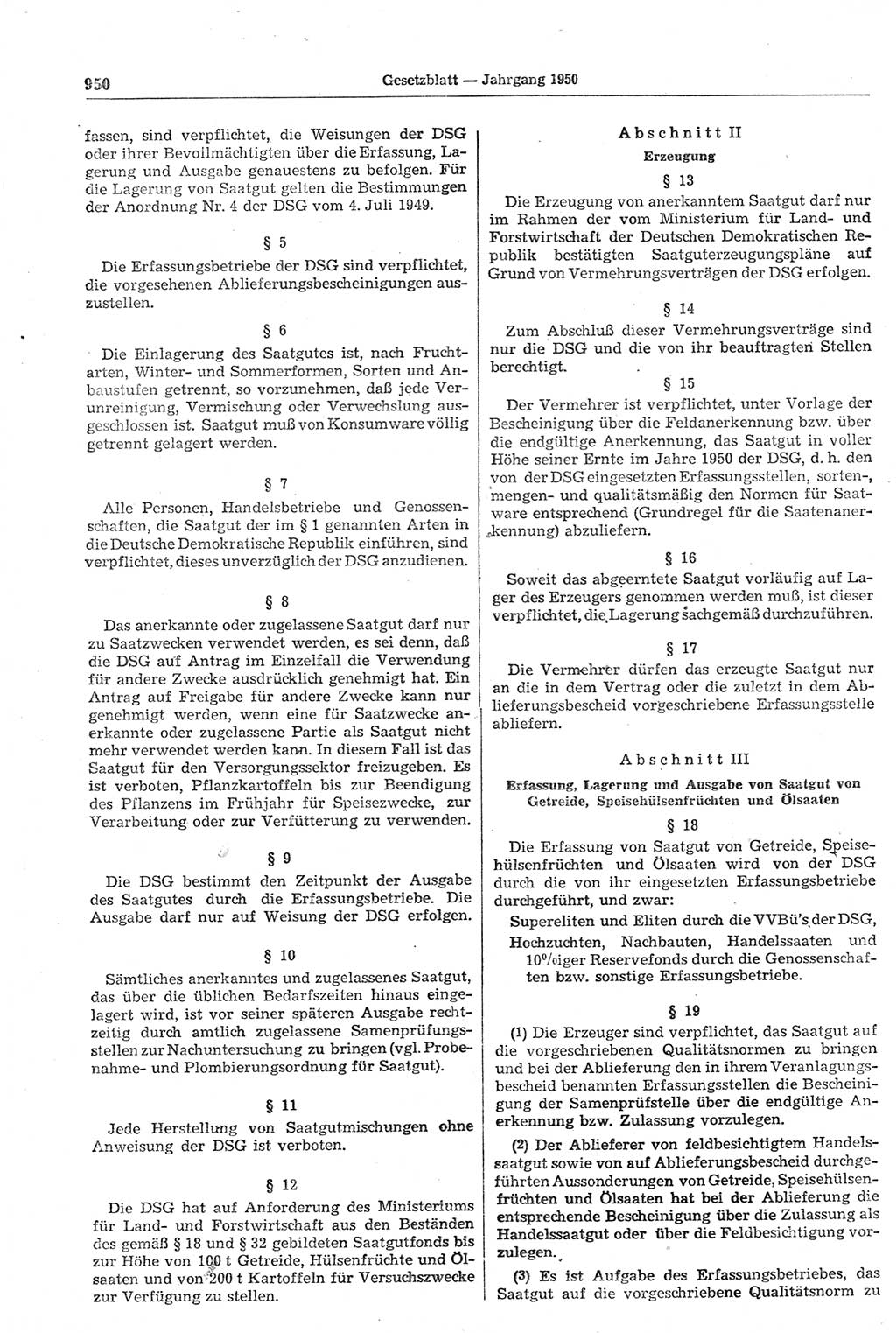 Gesetzblatt (GBl.) der Deutschen Demokratischen Republik (DDR) 1950, Seite 950 (GBl. DDR 1950, S. 950)