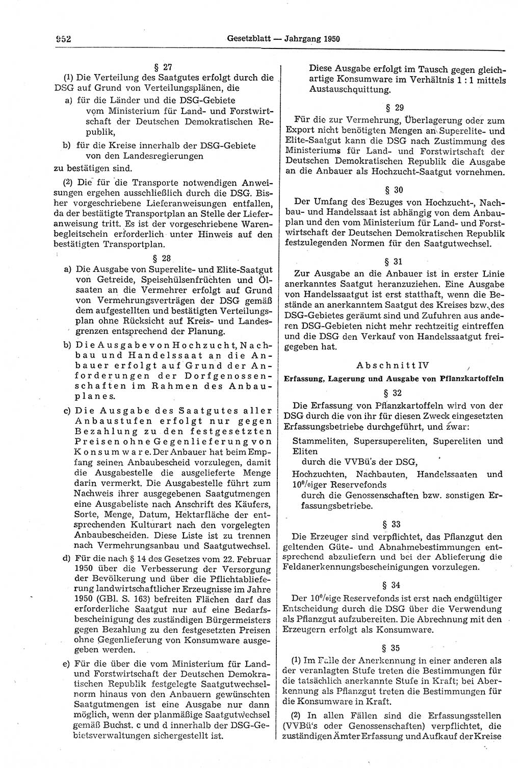 Gesetzblatt (GBl.) der Deutschen Demokratischen Republik (DDR) 1950, Seite 952 (GBl. DDR 1950, S. 952)