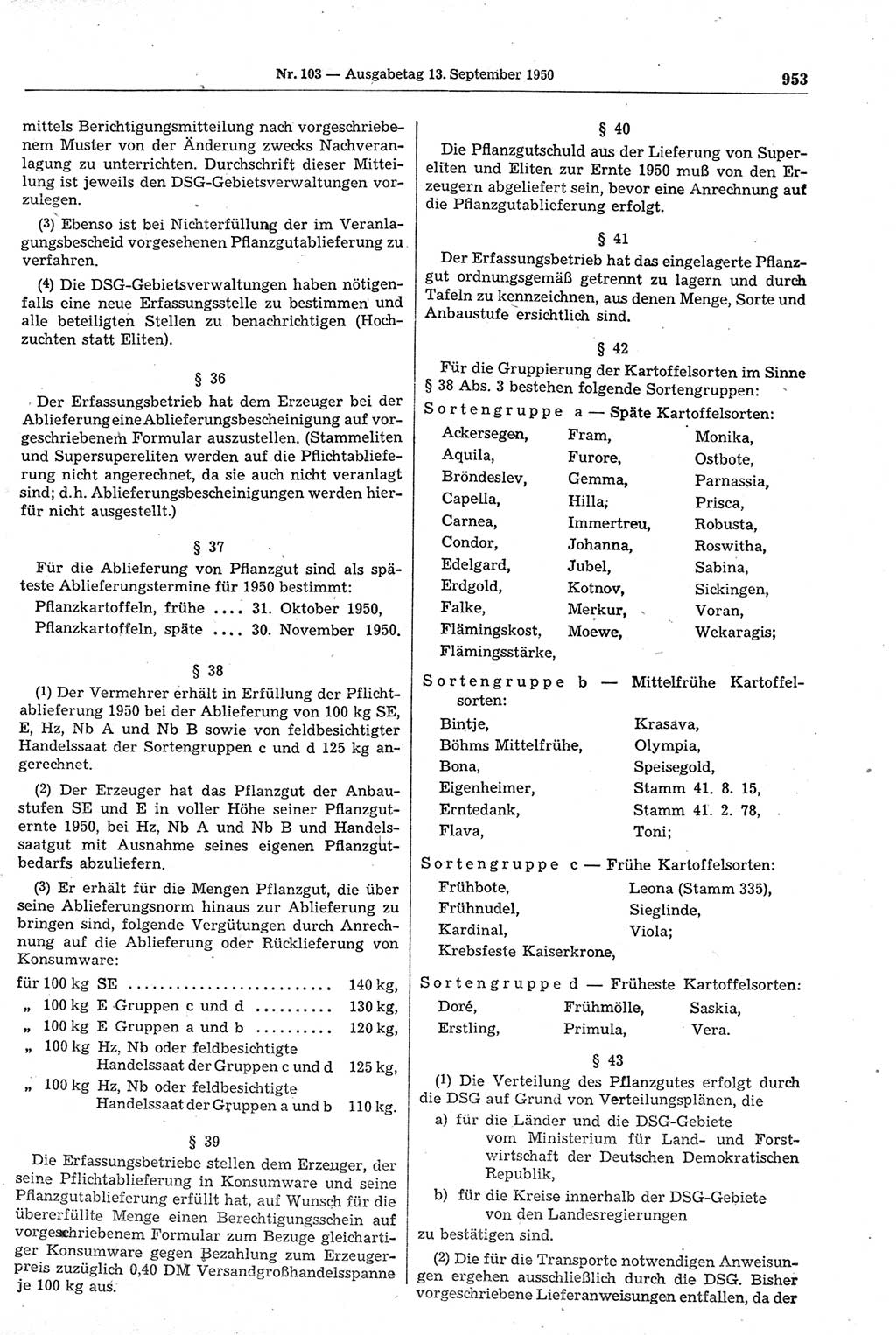 Gesetzblatt (GBl.) der Deutschen Demokratischen Republik (DDR) 1950, Seite 953 (GBl. DDR 1950, S. 953)