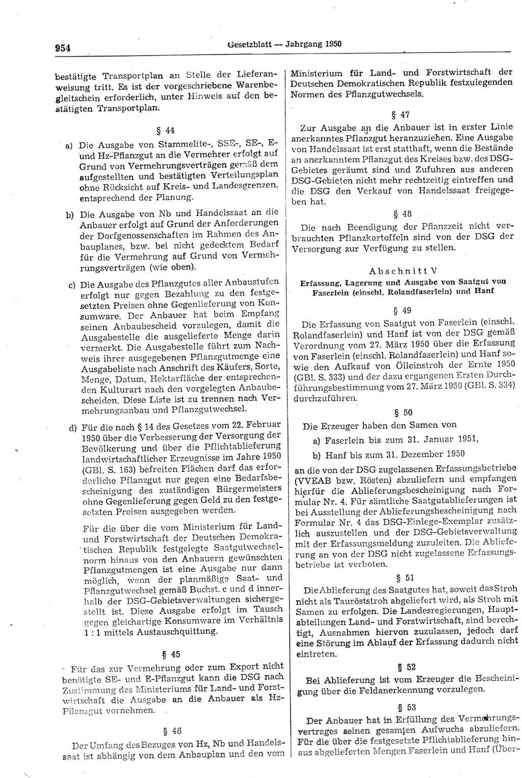 Gesetzblatt (GBl.) der Deutschen Demokratischen Republik (DDR) 1950, Seite 954 (GBl. DDR 1950, S. 954)