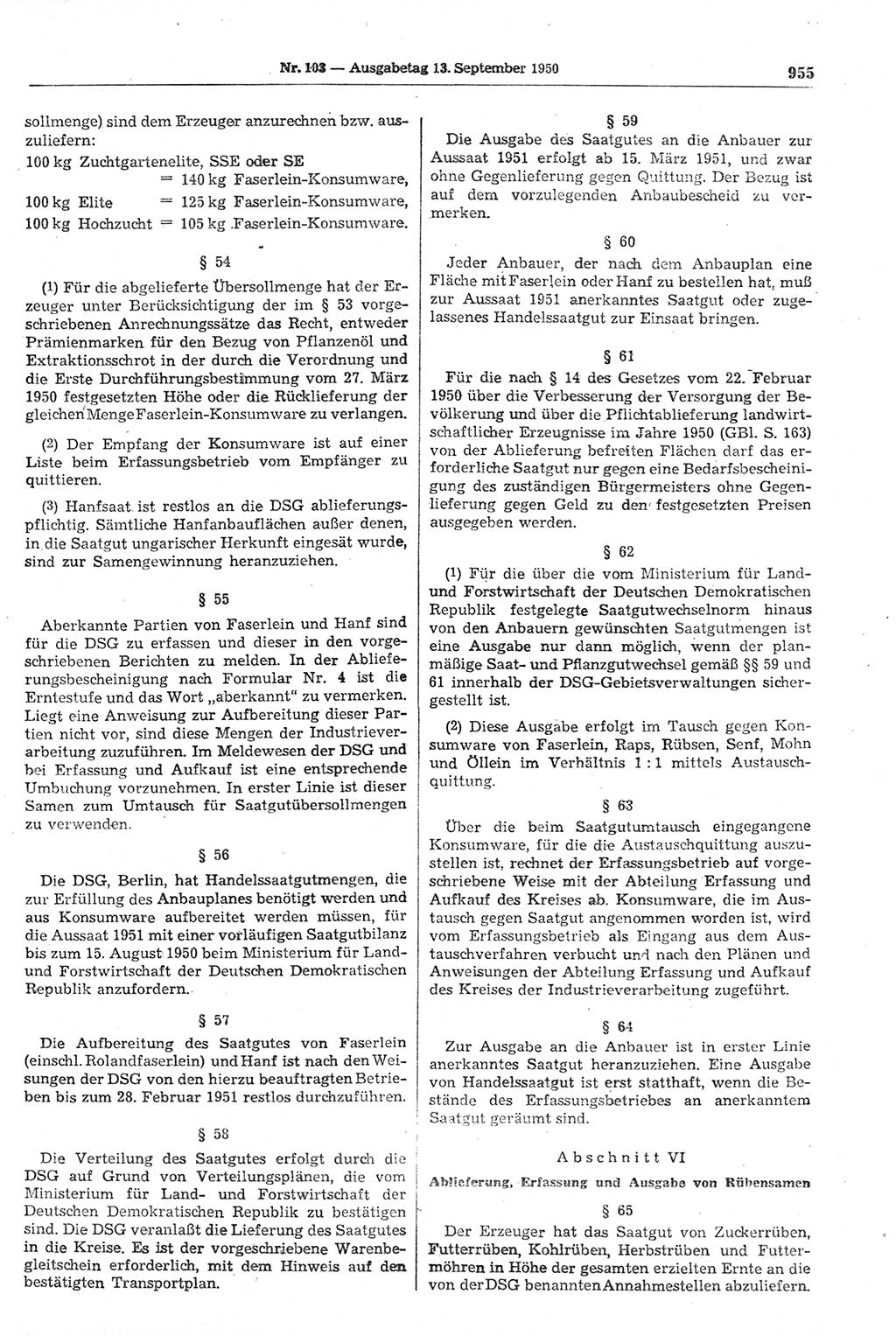 Gesetzblatt (GBl.) der Deutschen Demokratischen Republik (DDR) 1950, Seite 955 (GBl. DDR 1950, S. 955)