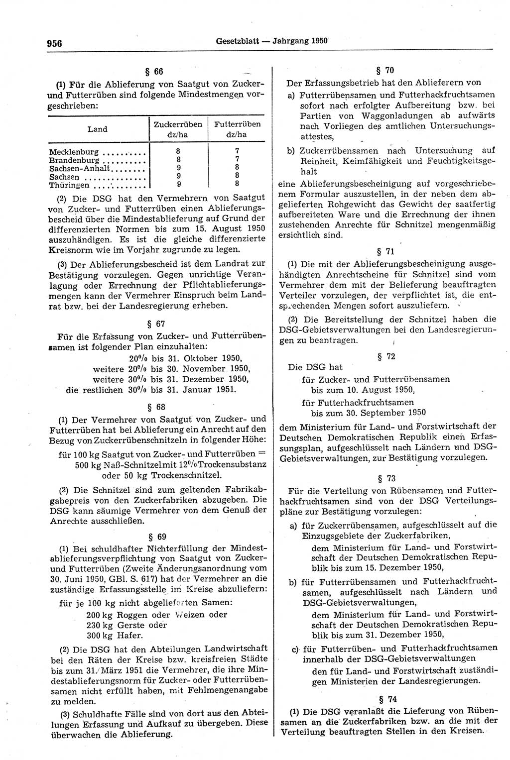 Gesetzblatt (GBl.) der Deutschen Demokratischen Republik (DDR) 1950, Seite 956 (GBl. DDR 1950, S. 956)