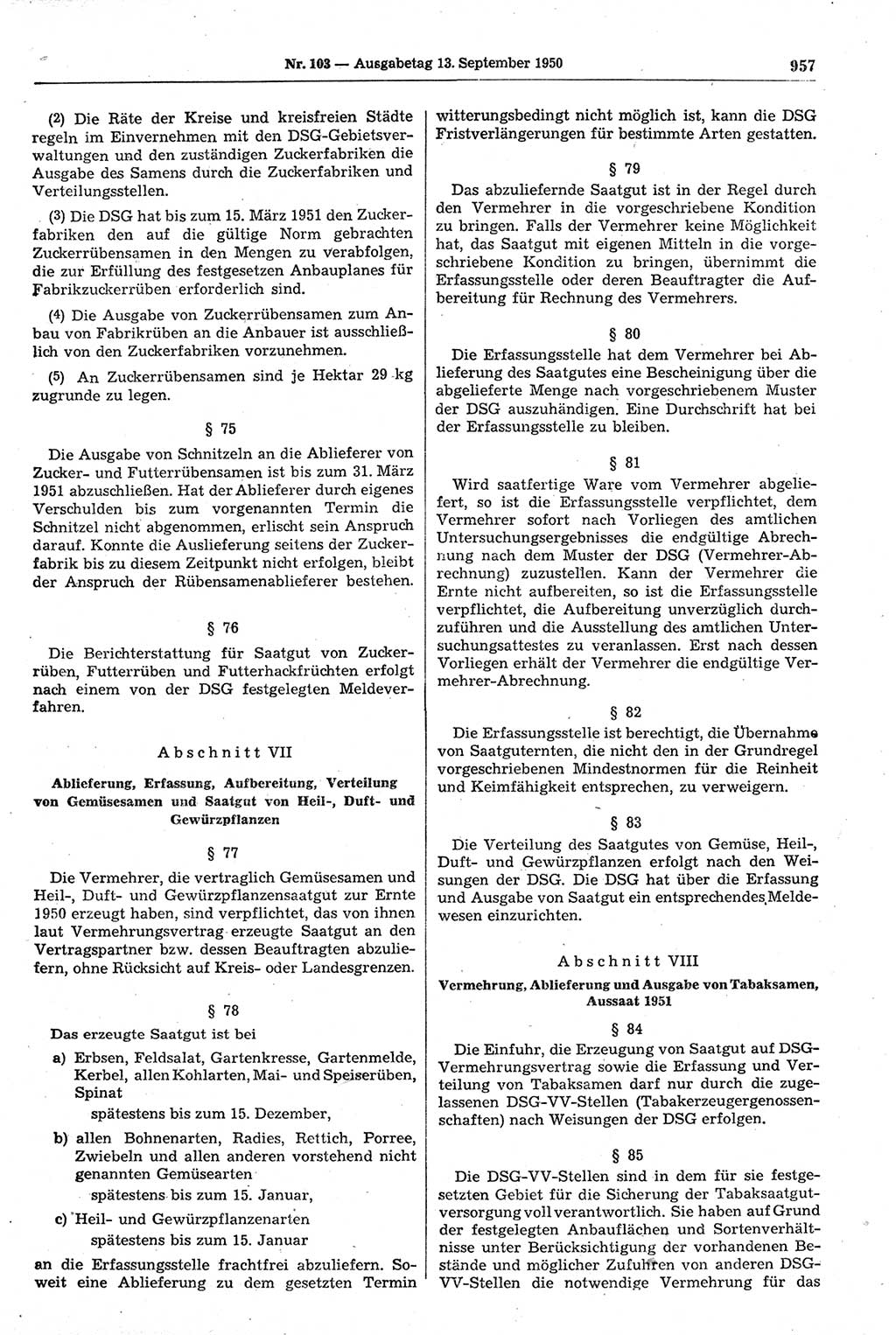 Gesetzblatt (GBl.) der Deutschen Demokratischen Republik (DDR) 1950, Seite 957 (GBl. DDR 1950, S. 957)