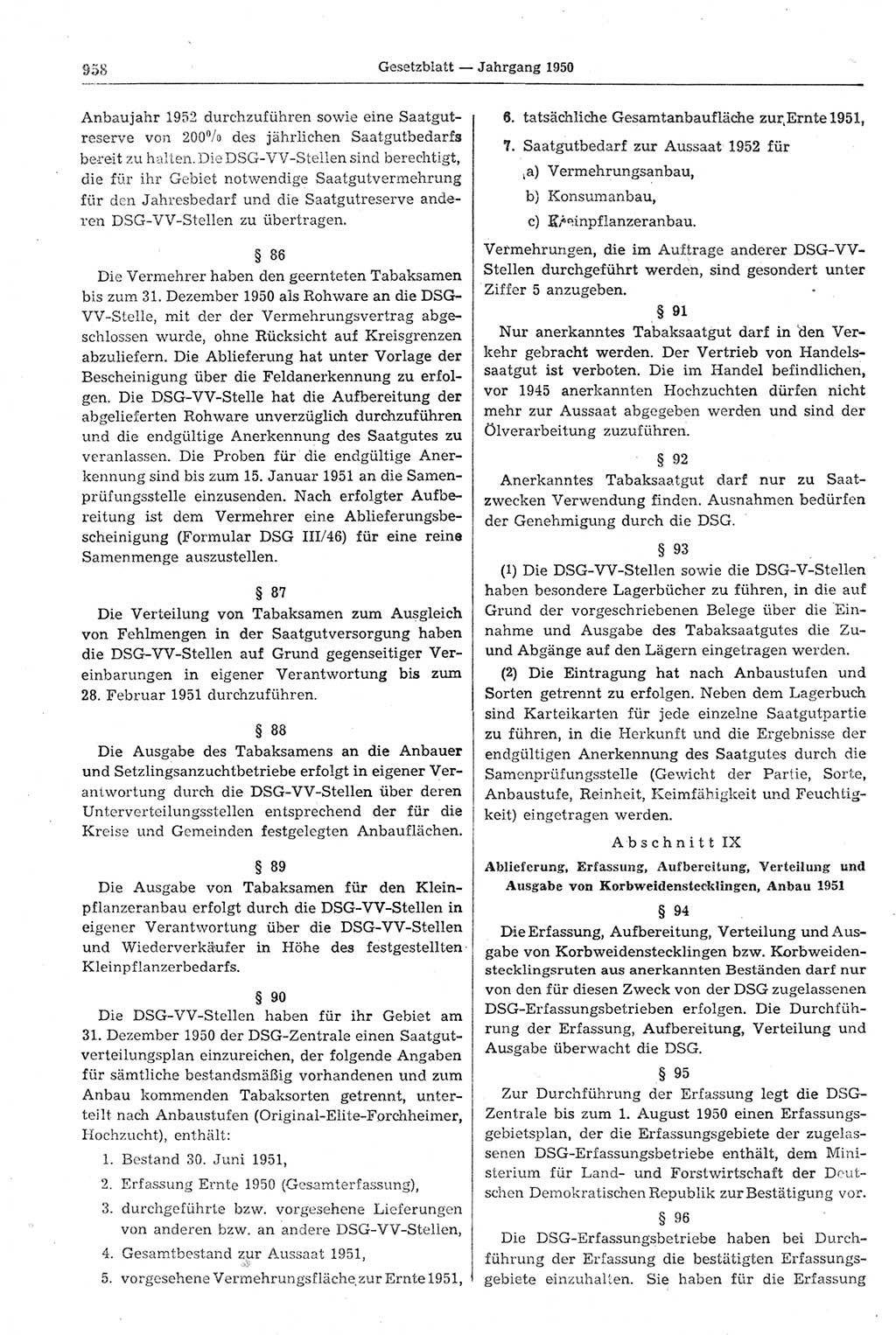Gesetzblatt (GBl.) der Deutschen Demokratischen Republik (DDR) 1950, Seite 958 (GBl. DDR 1950, S. 958)