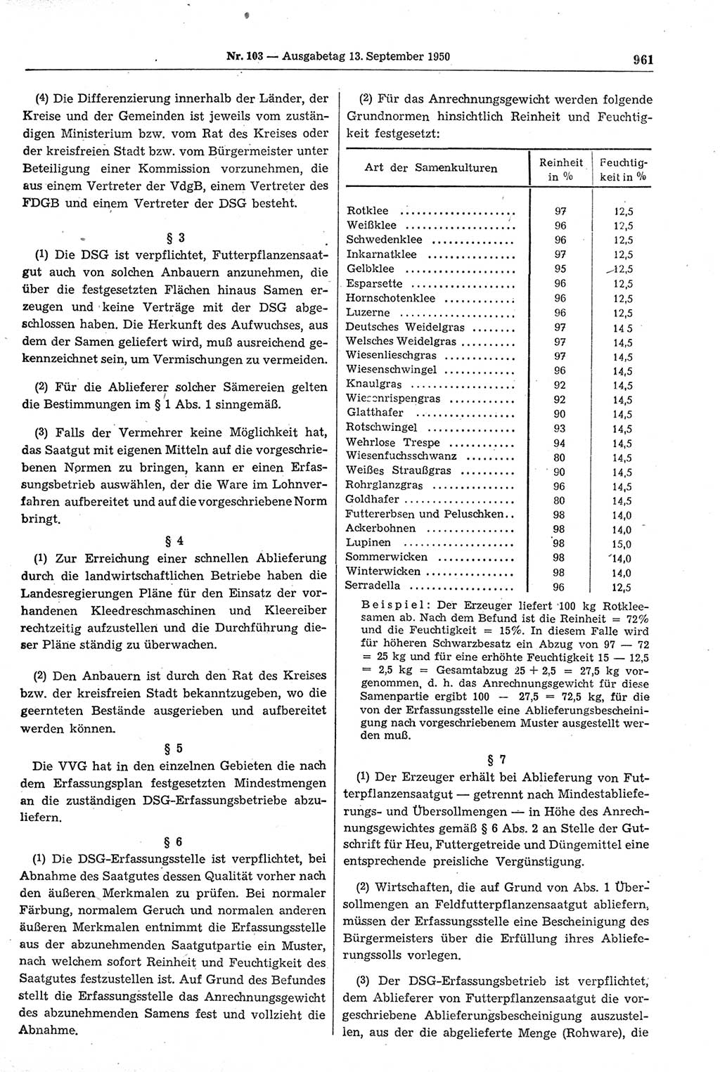 Gesetzblatt (GBl.) der Deutschen Demokratischen Republik (DDR) 1950, Seite 961 (GBl. DDR 1950, S. 961)