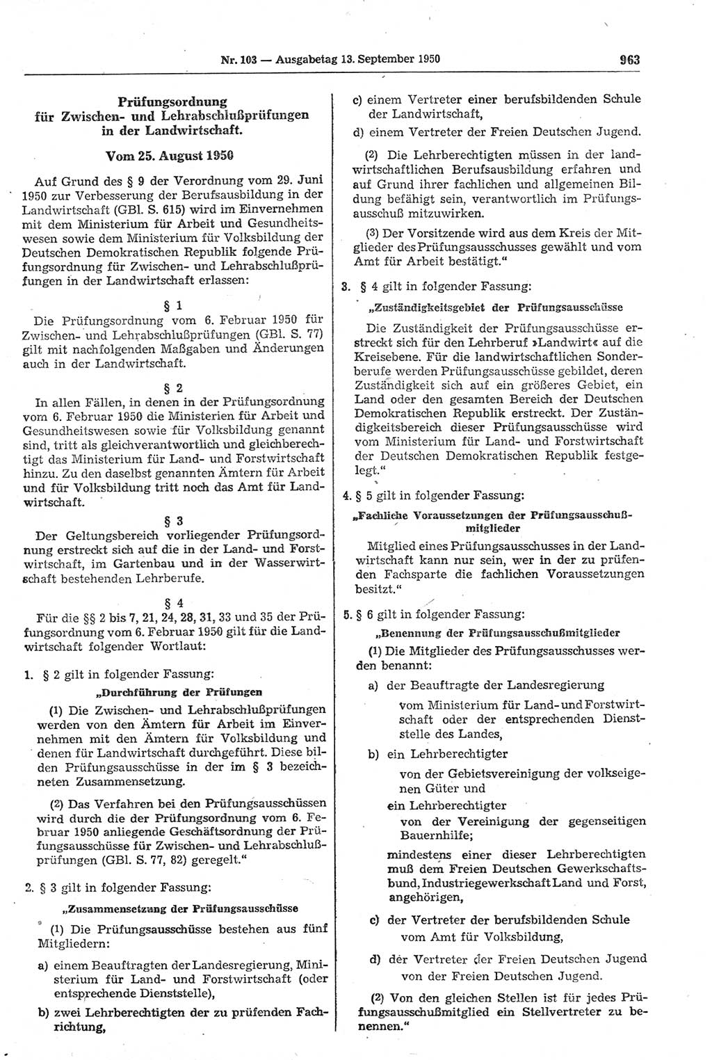 Gesetzblatt (GBl.) der Deutschen Demokratischen Republik (DDR) 1950, Seite 963 (GBl. DDR 1950, S. 963)