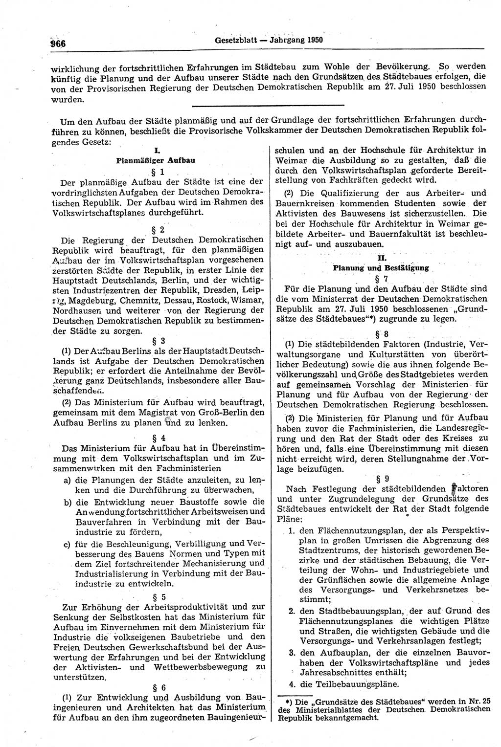 Gesetzblatt (GBl.) der Deutschen Demokratischen Republik (DDR) 1950, Seite 966 (GBl. DDR 1950, S. 966)