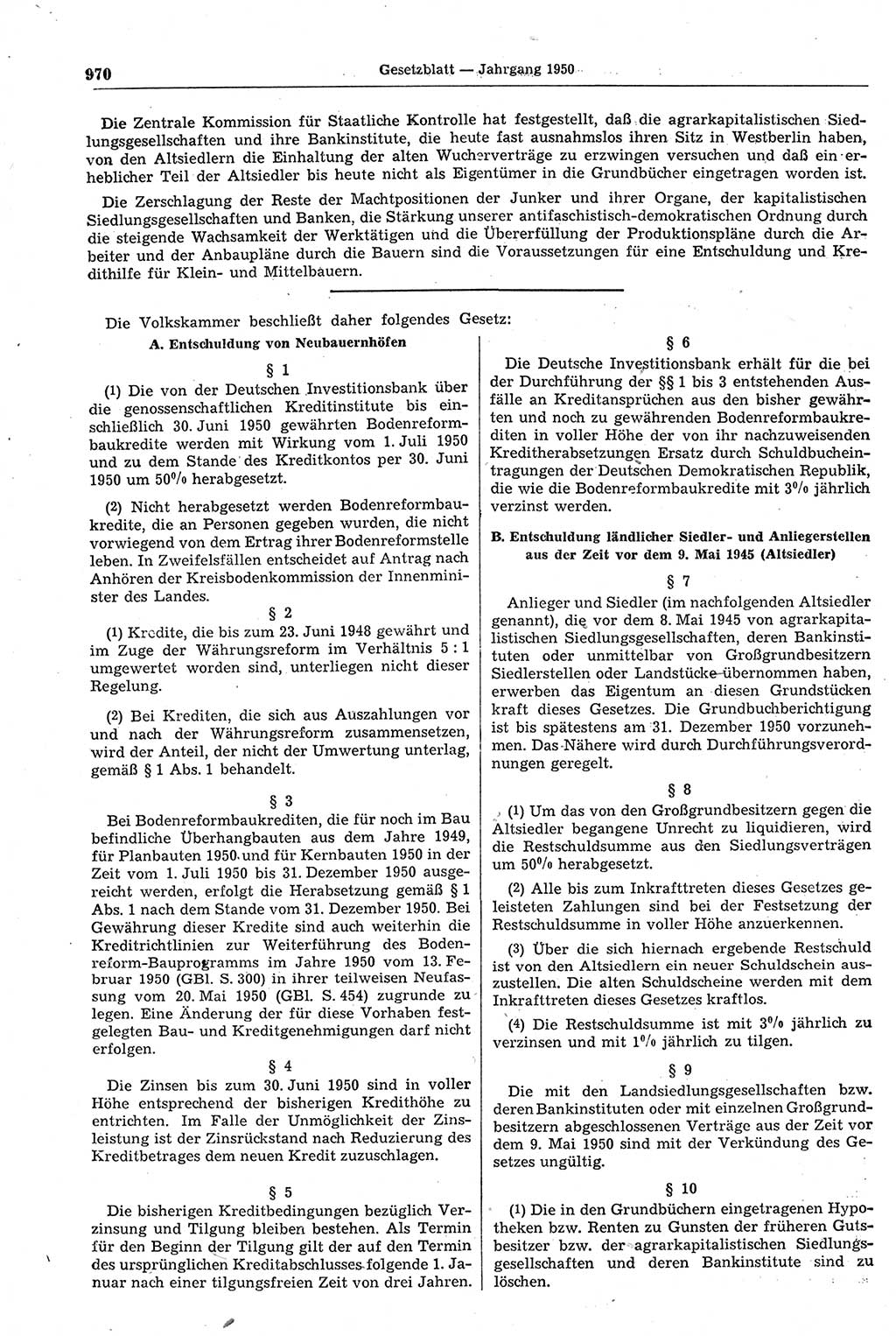 Gesetzblatt (GBl.) der Deutschen Demokratischen Republik (DDR) 1950, Seite 970 (GBl. DDR 1950, S. 970)