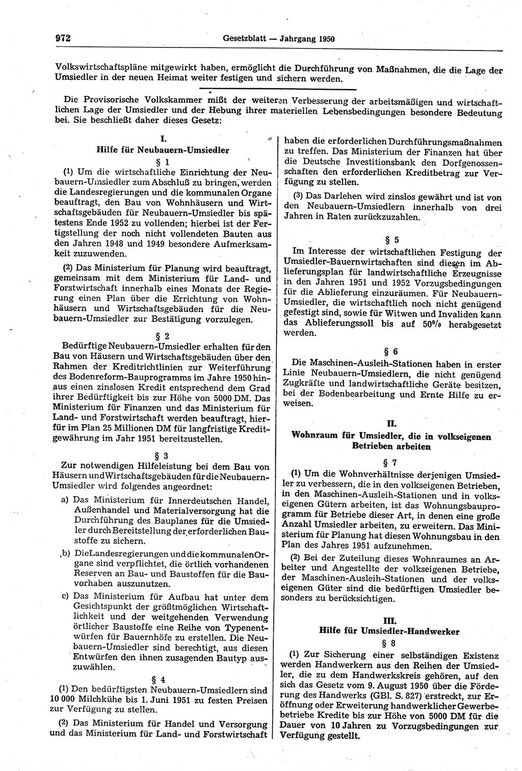 Gesetzblatt (GBl.) der Deutschen Demokratischen Republik (DDR) 1950, Seite 972 (GBl. DDR 1950, S. 972)