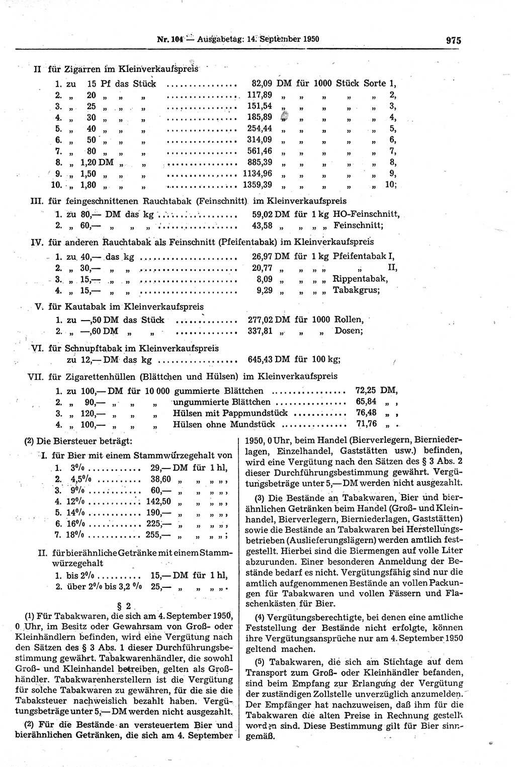 Gesetzblatt (GBl.) der Deutschen Demokratischen Republik (DDR) 1950, Seite 975 (GBl. DDR 1950, S. 975)