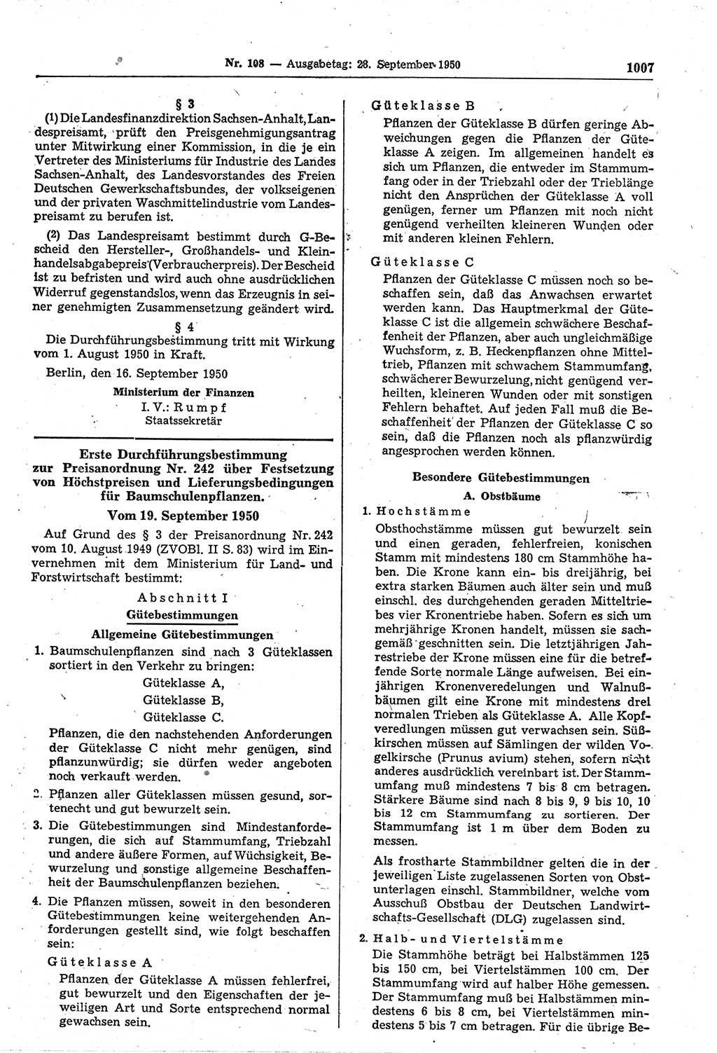 Gesetzblatt (GBl.) der Deutschen Demokratischen Republik (DDR) 1950, Seite 1007 (GBl. DDR 1950, S. 1007)