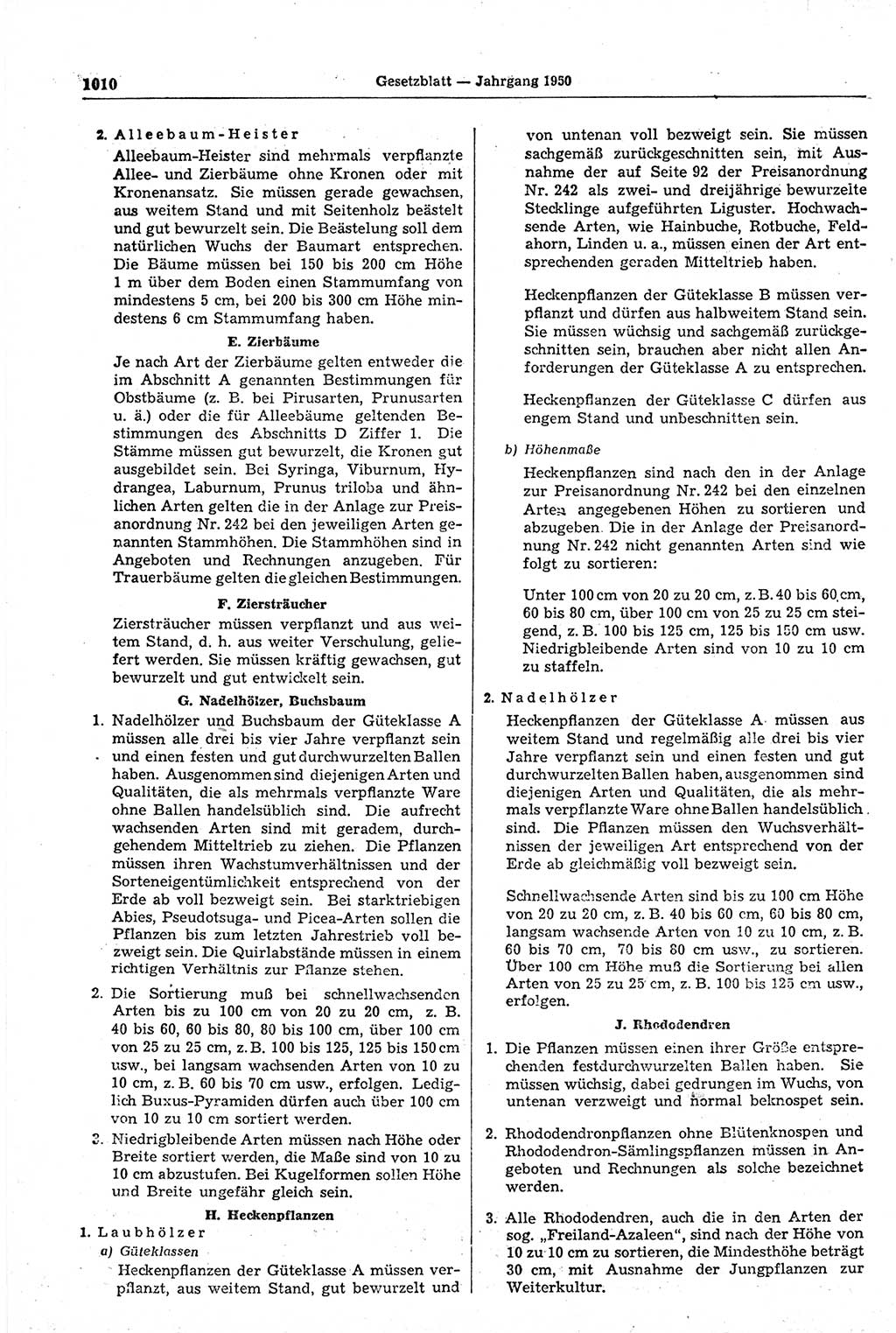 Gesetzblatt (GBl.) der Deutschen Demokratischen Republik (DDR) 1950, Seite 1010 (GBl. DDR 1950, S. 1010)
