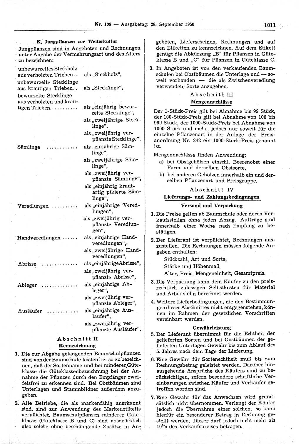Gesetzblatt (GBl.) der Deutschen Demokratischen Republik (DDR) 1950, Seite 1011 (GBl. DDR 1950, S. 1011)