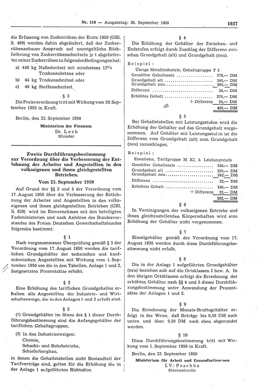 Gesetzblatt (GBl.) der Deutschen Demokratischen Republik (DDR) 1950, Seite 1027 (GBl. DDR 1950, S. 1027)