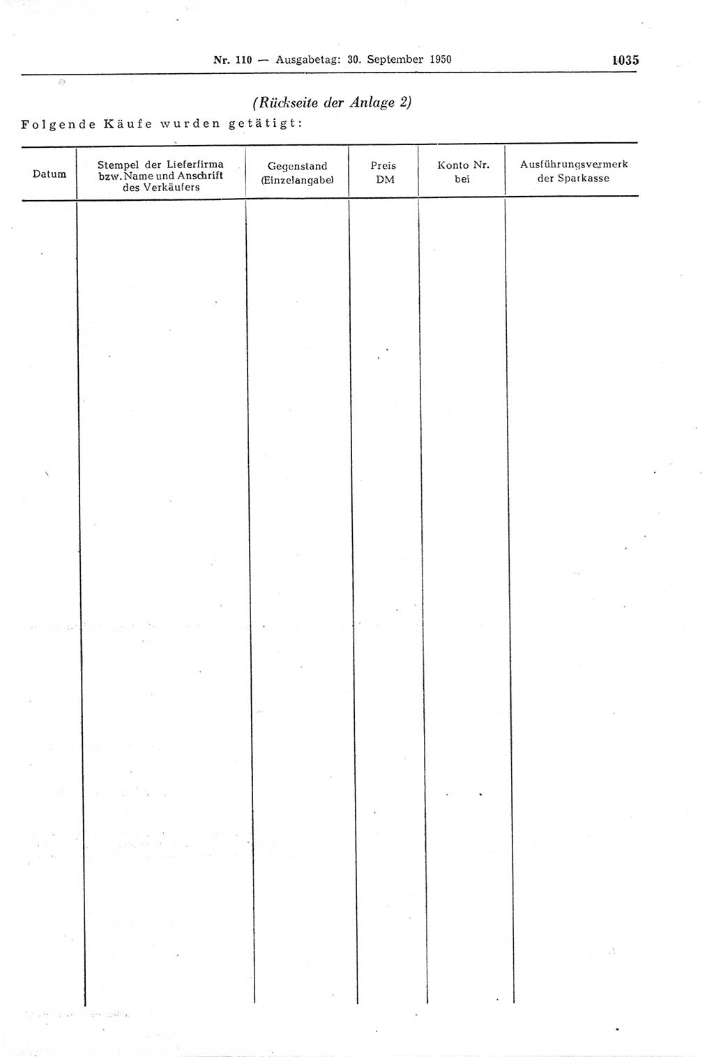 Gesetzblatt (GBl.) der Deutschen Demokratischen Republik (DDR) 1950, Seite 1035 (GBl. DDR 1950, S. 1035)